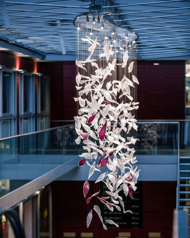 Elegant Flying Glass Feather Chandelier, Customizable Romantic Lobby Lighting Fixture