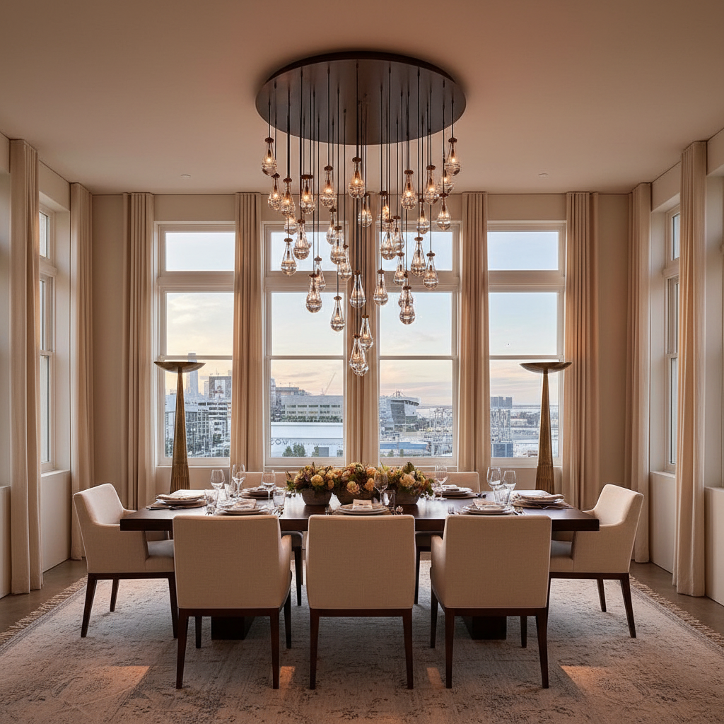 Seaward Raindrop Modern Exquisite Glass round chandelier 18"/36"/47"/60" - dining room Scene