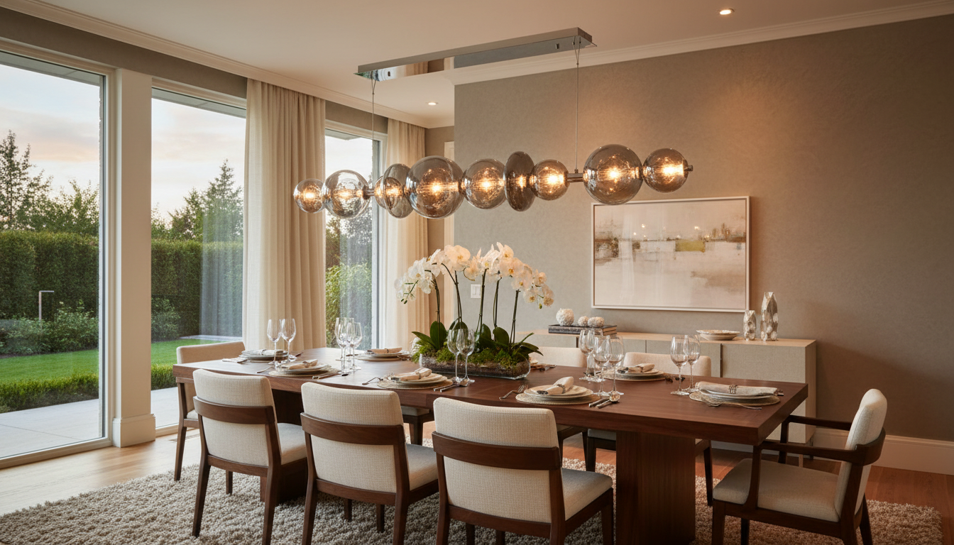 Atomo 3 Linear Chandelier - dining room Scene