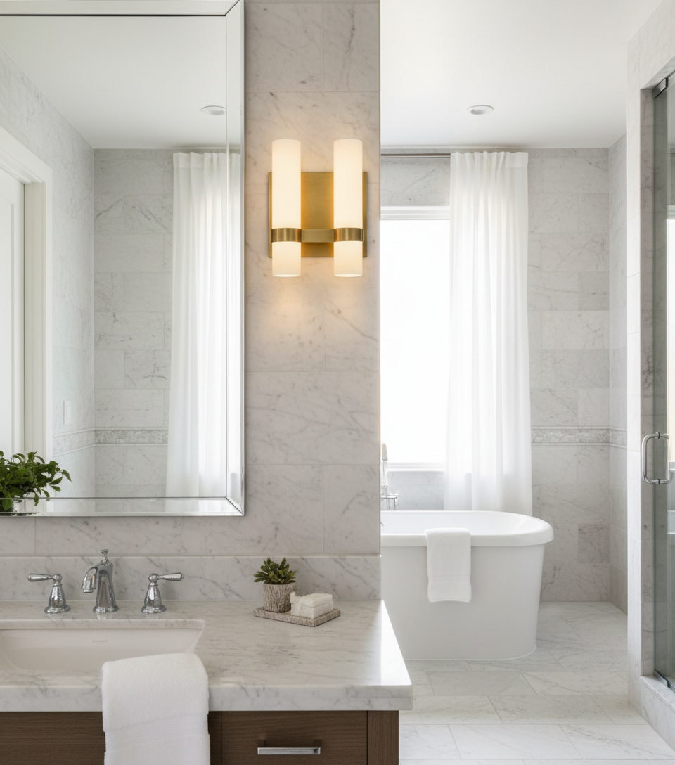 Crystalline Milk Double Sconce - bathroom Scene