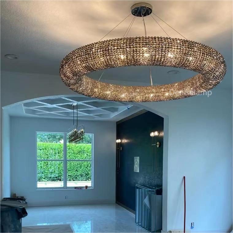 Customized Round Chandelier 59‘’- Full crystal, canopy 8''
