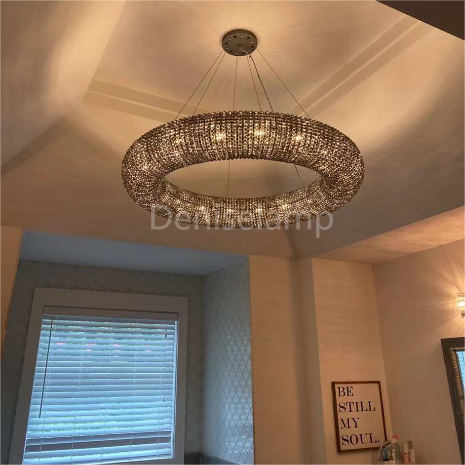 Customized Round Chandelier 59‘’- Full crystal, canopy 8''