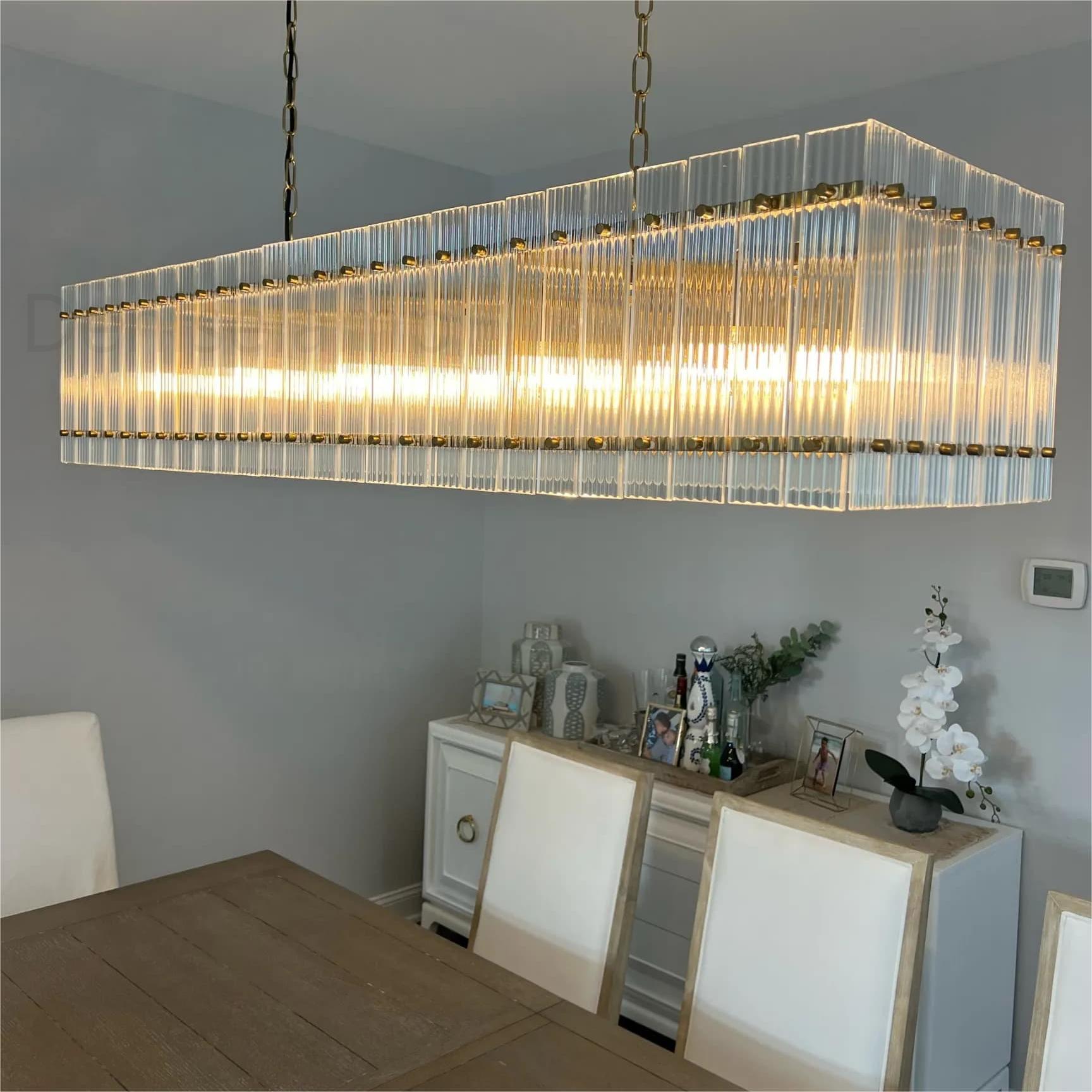 Golden Tea Modern Rectangle Glass Chandelier