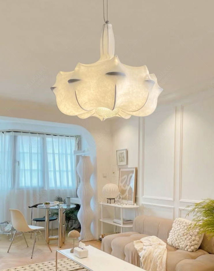 silk, creative, hand-made, chandelier, living room, bedroom, white, innocent, French, cream, cloud, comfortable