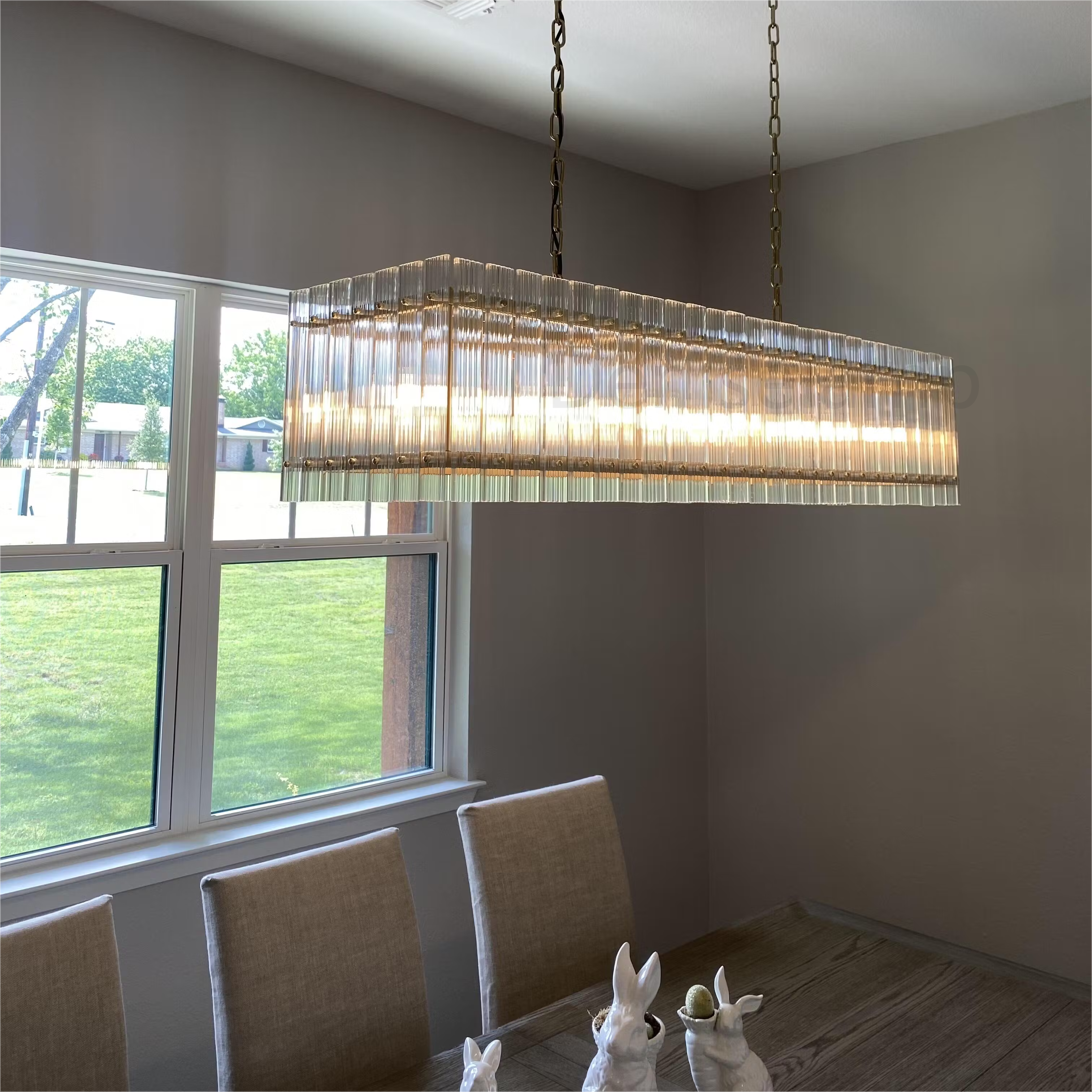 Golden Tea Modern Rectangle Glass Chandelier