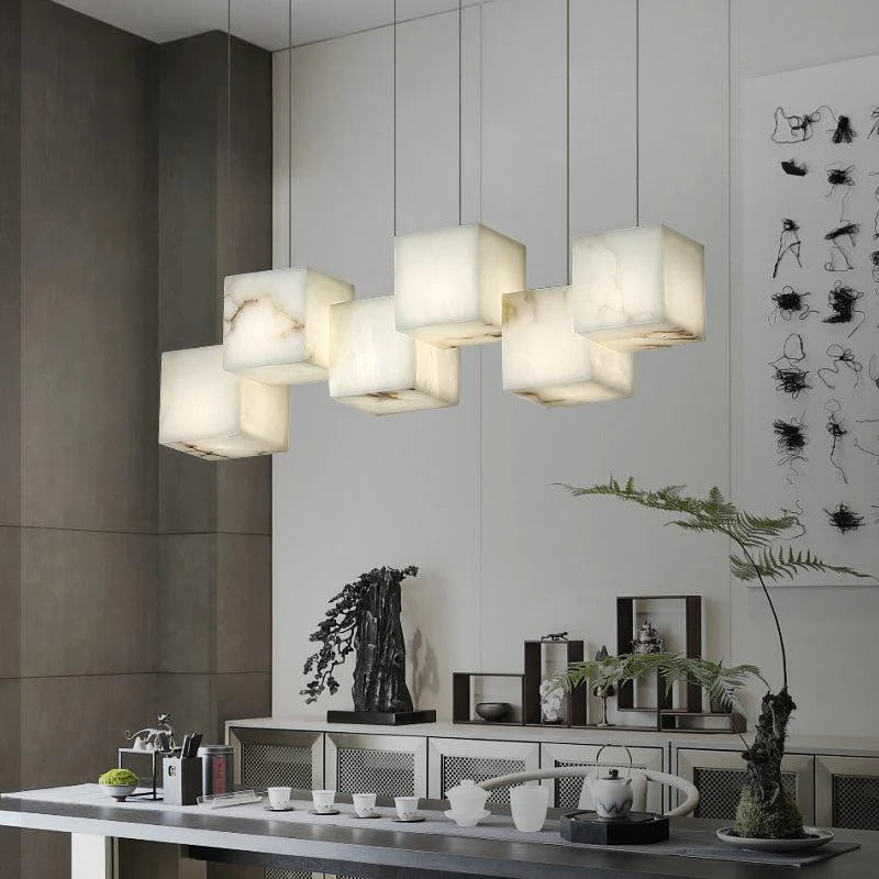 Prisca Alabaster Cubic Pendant For Dining Table, Kitchen Island Pendant