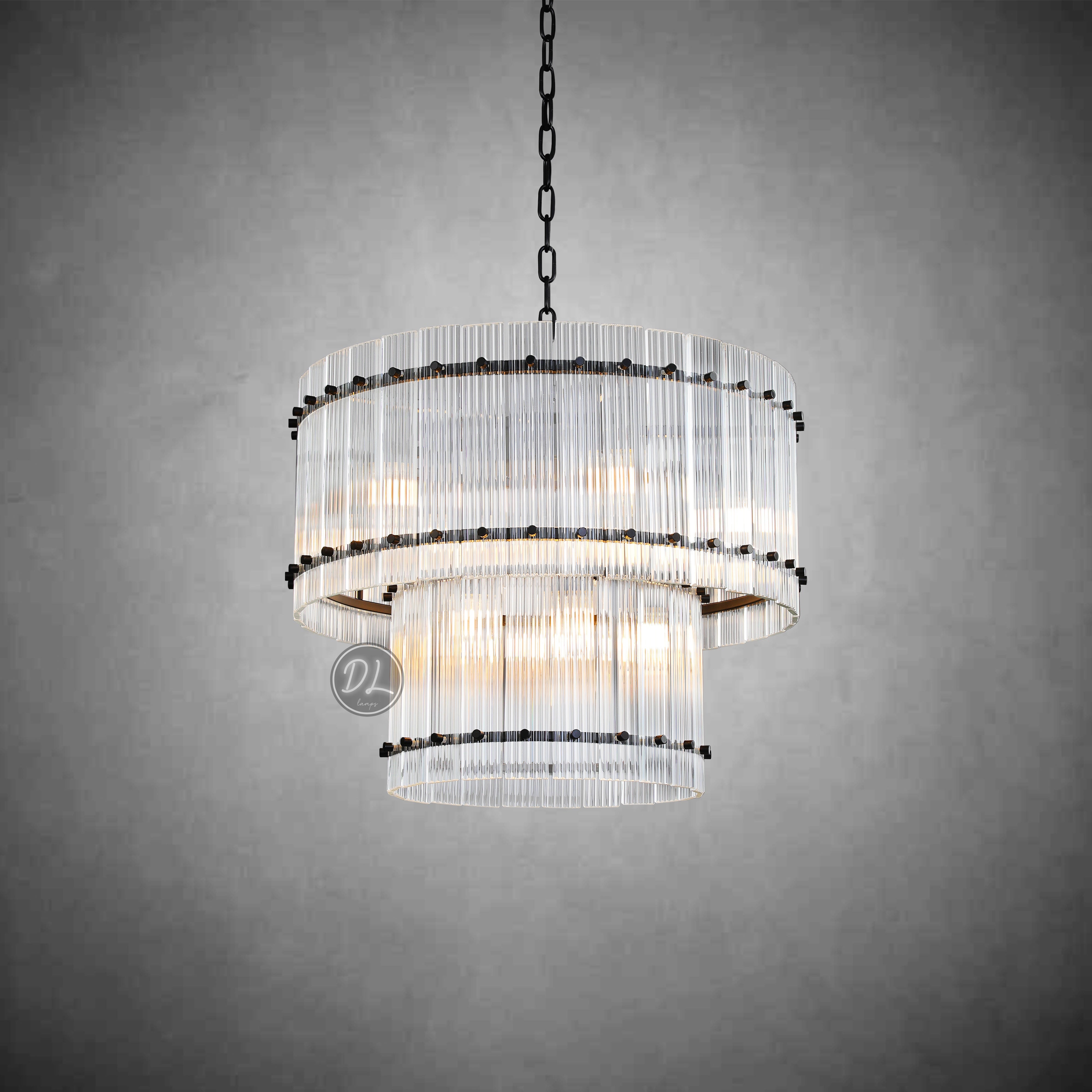 Golden Tea 2-Tier Round Glass Chandelier 22"/ 37"/48"/60" For Living Room, Bedroom