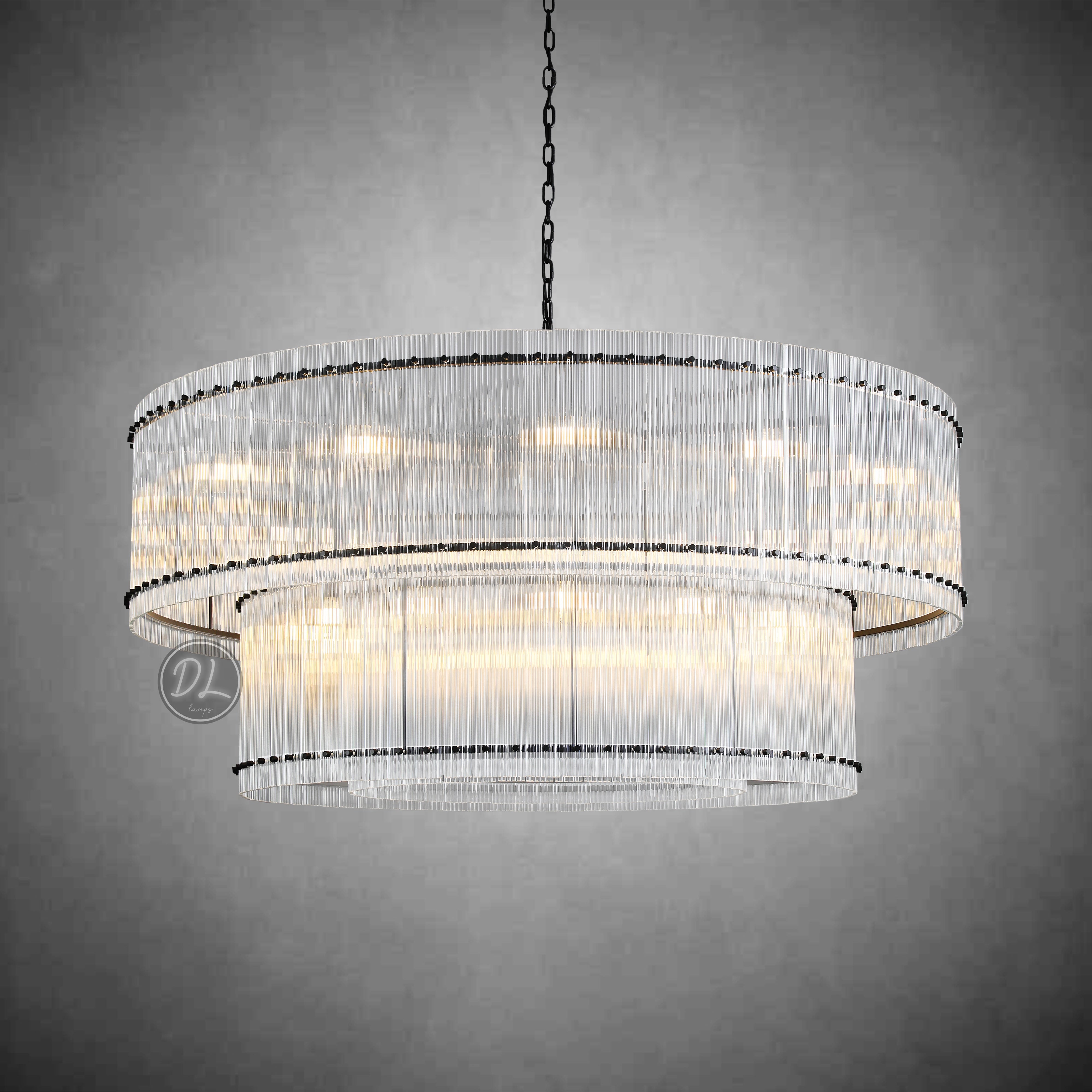 Golden Tea 2-Tier Round Glass Chandelier 22"/ 37"/48"/60" For Living Room, Bedroom
