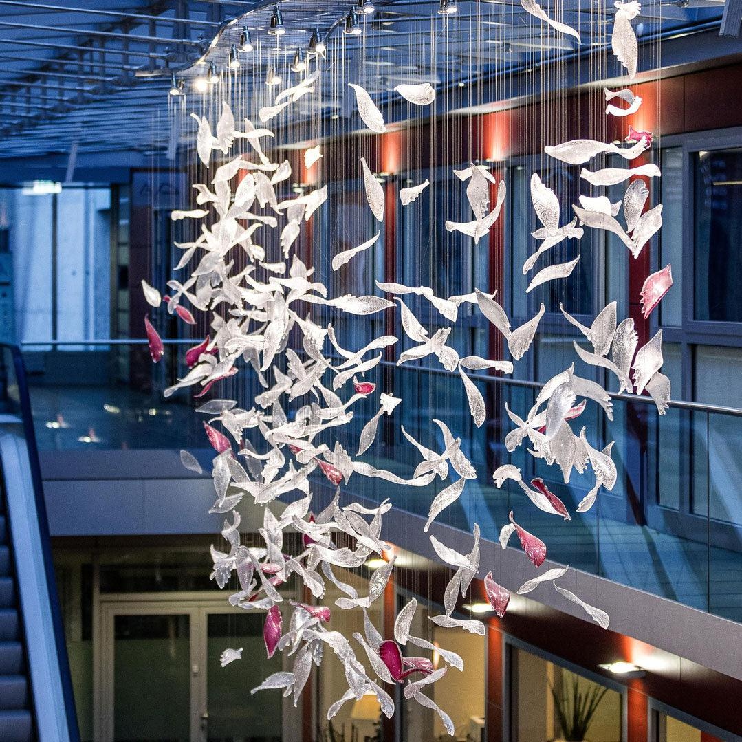 Elegant Flying Glass Feather Chandelier, Customizable Romantic Lobby Lighting Fixture