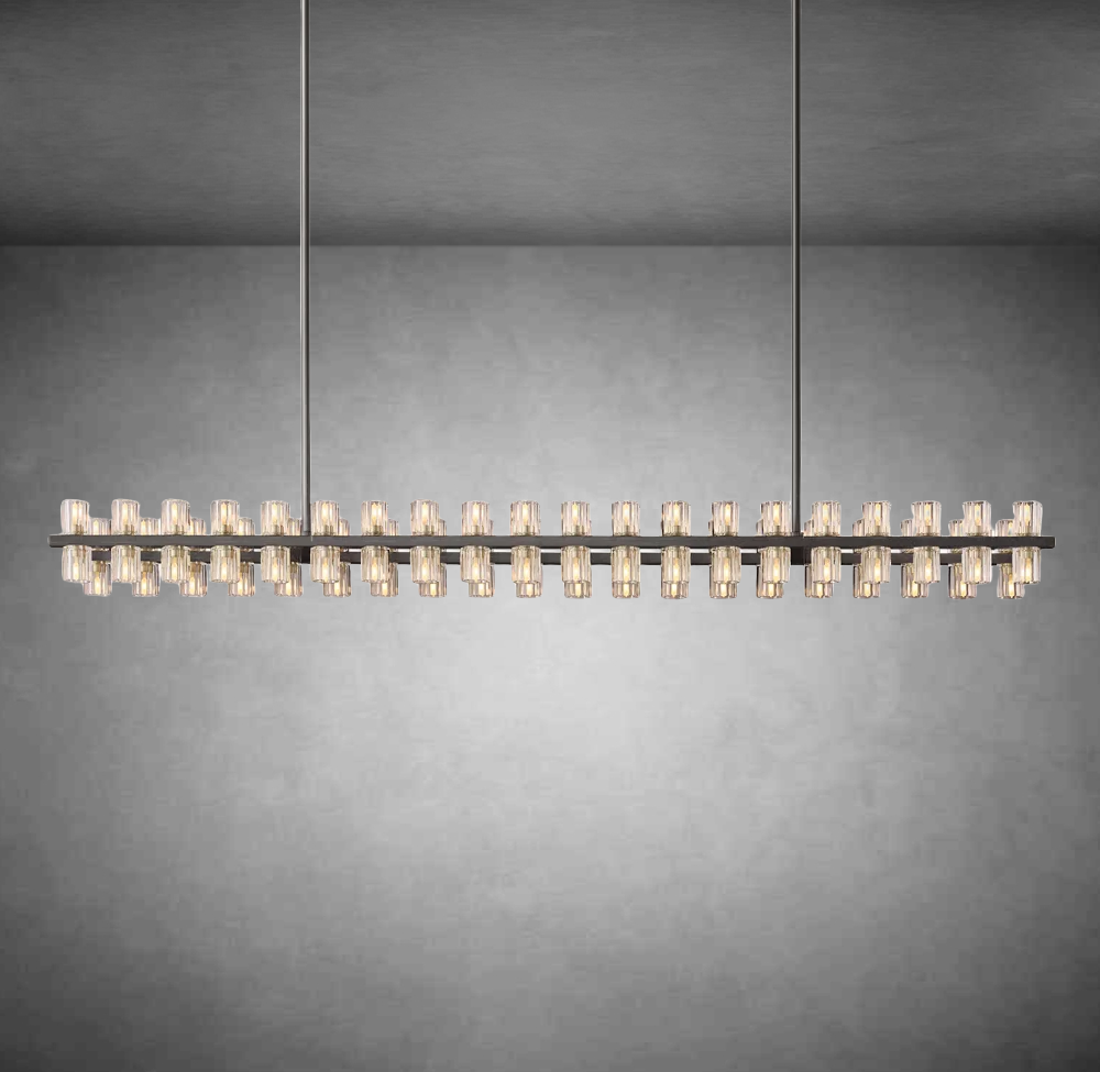 Wine-Glass Rectangular Modern Chandelier 72" Over Dining Table