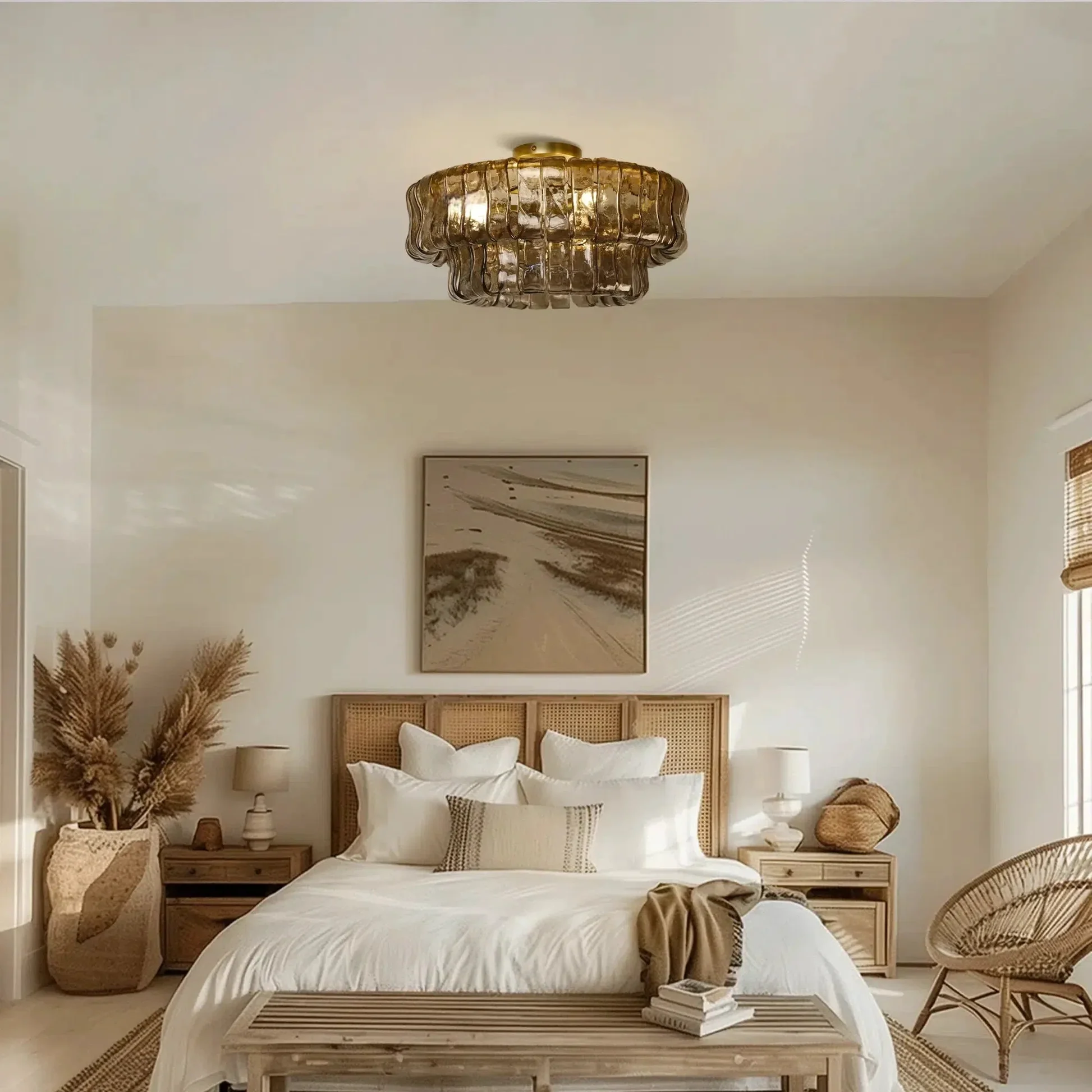 Denise Ghiaccio Glass Flush Mount Chandelier For Bedroom