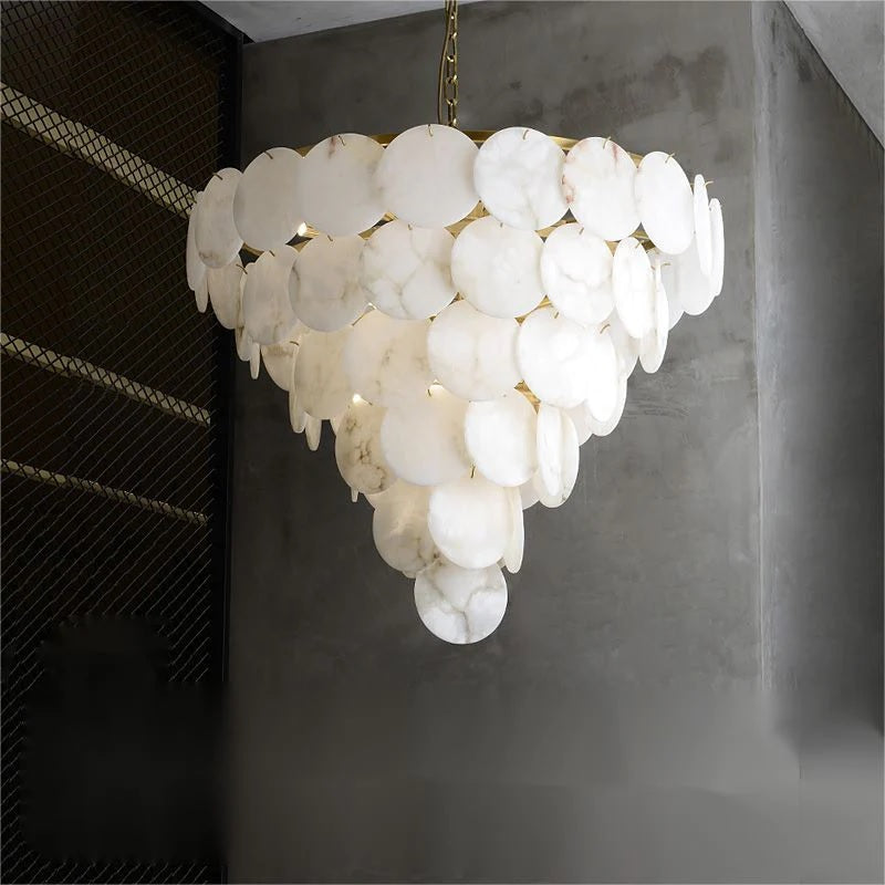 Nirvana Alabaster Multi-Tiered Round Chandelier For Living Room, Upscale Chandelier Lighting