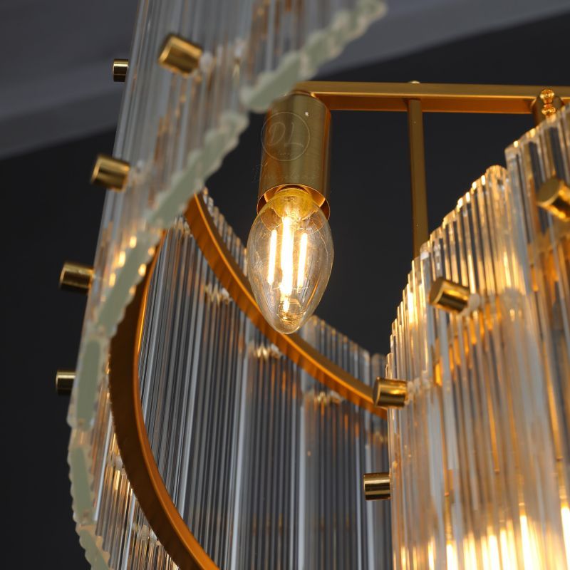 Golden Tea 2-Tier Round Glass Chandelier 22"/ 37"/48"/60" For Living Room, Bedroom