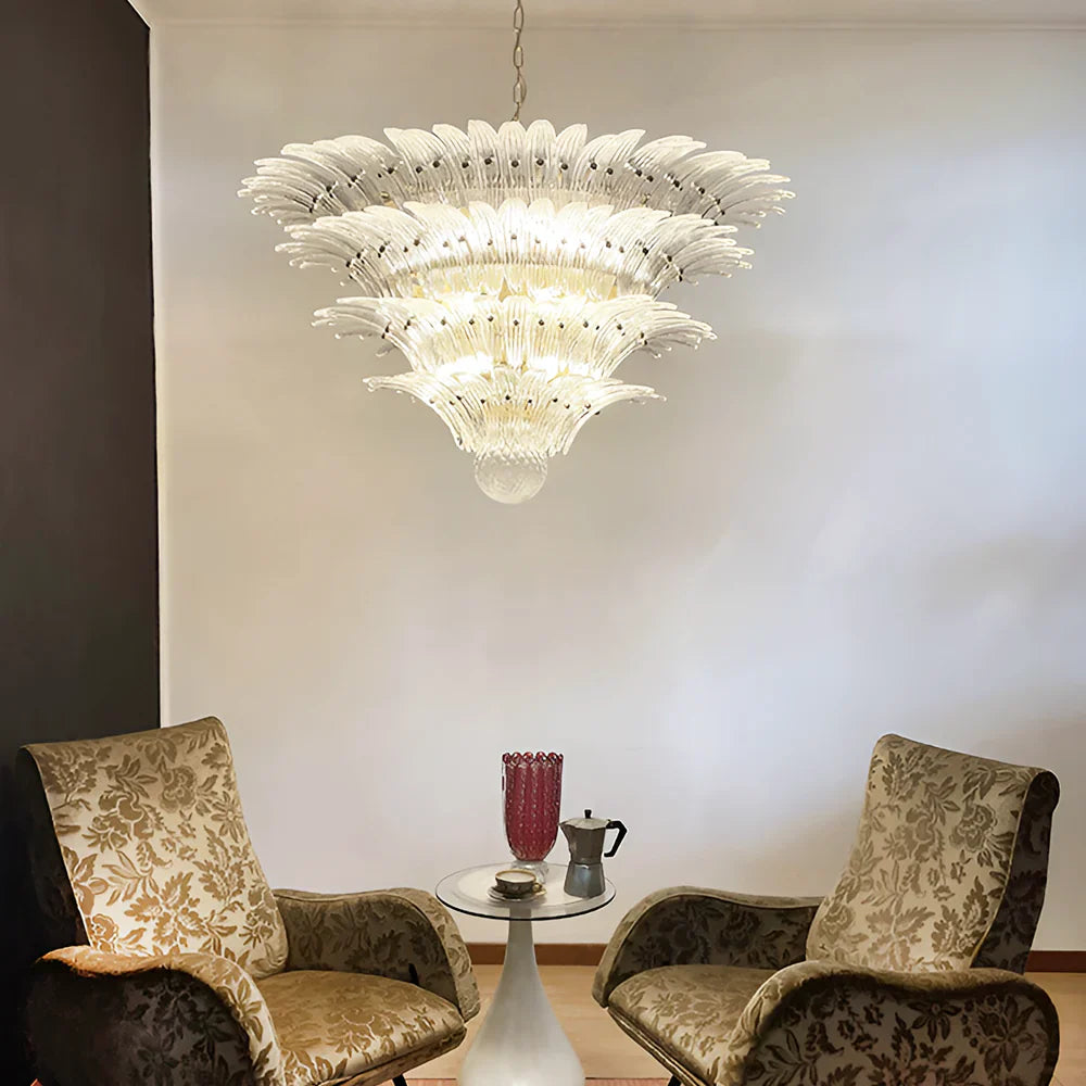 Murano Palmette Glass Transparent Chandelier 45"