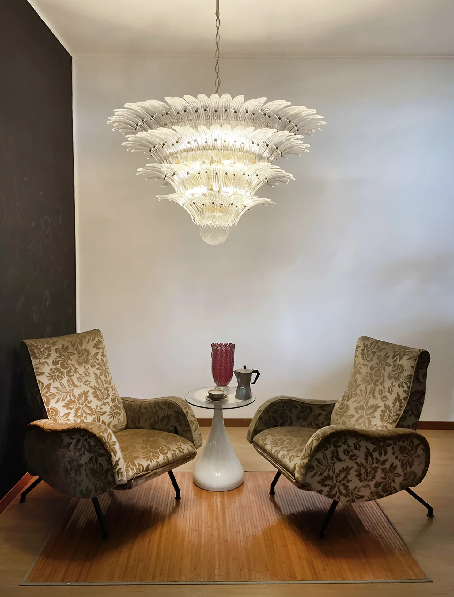 Murano Palmette Glass Transparent Chandelier 45"