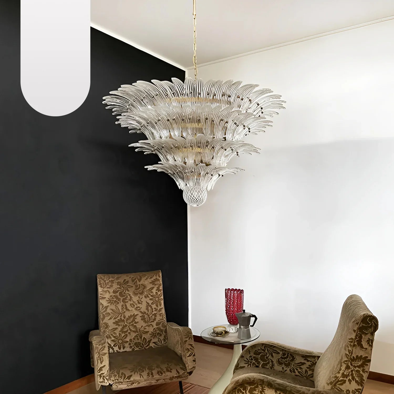 Murano Palmette Glass Transparent Chandelier 45"