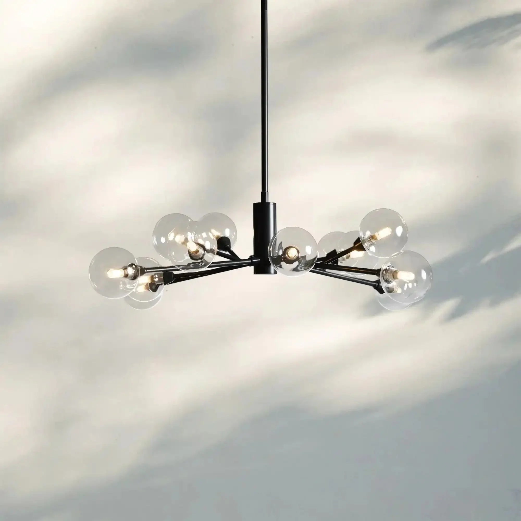 Apollo Round Midcentury Modern Starburst Chandelier in Antiqued Finishes
