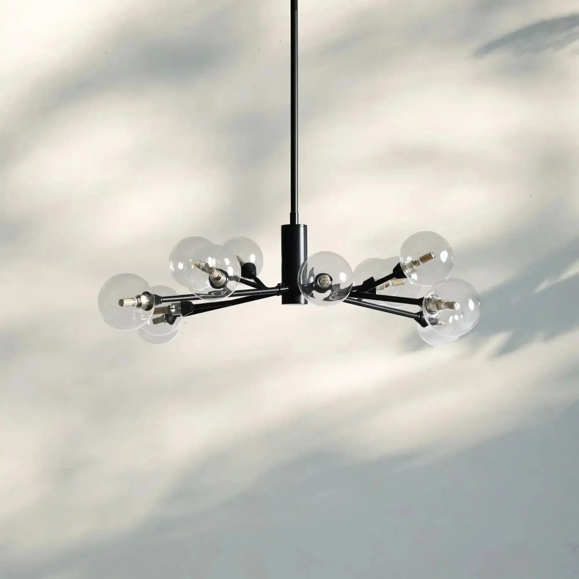 Apollo Round Midcentury Modern Starburst Chandelier in Antiqued Finishes