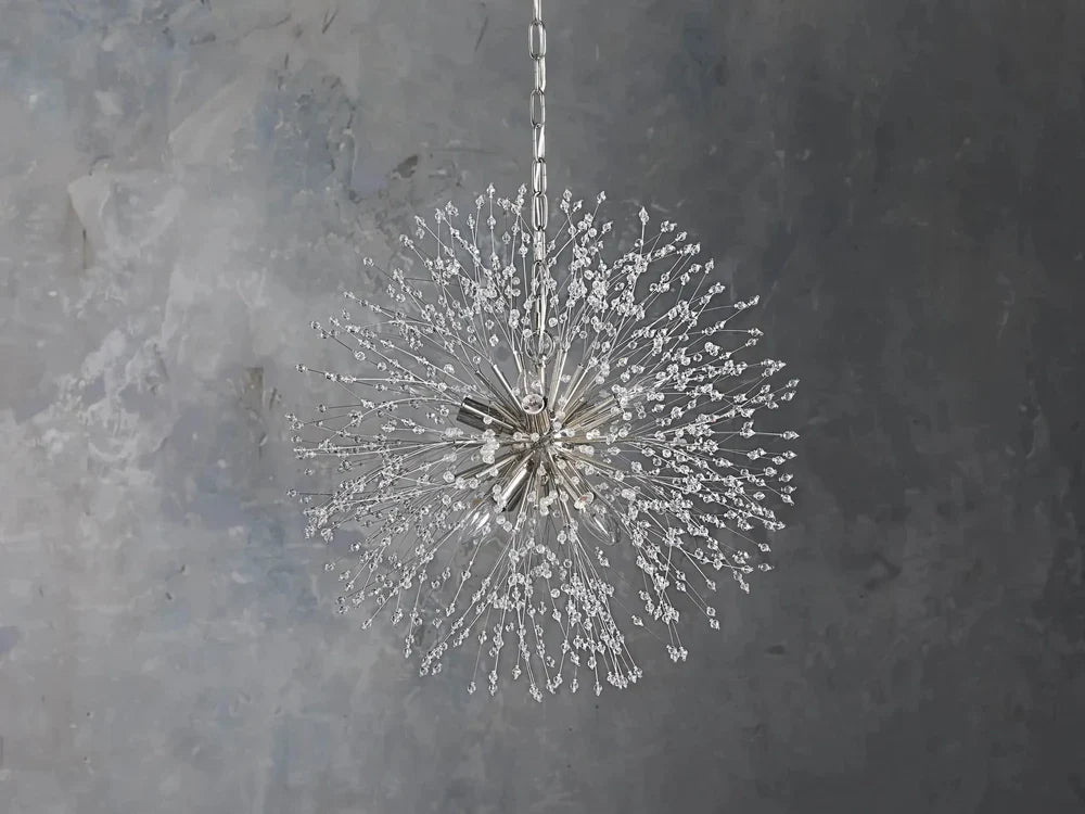 Elegant Dandelion Crystal Round Chandelier in Brass and Silver Finishes