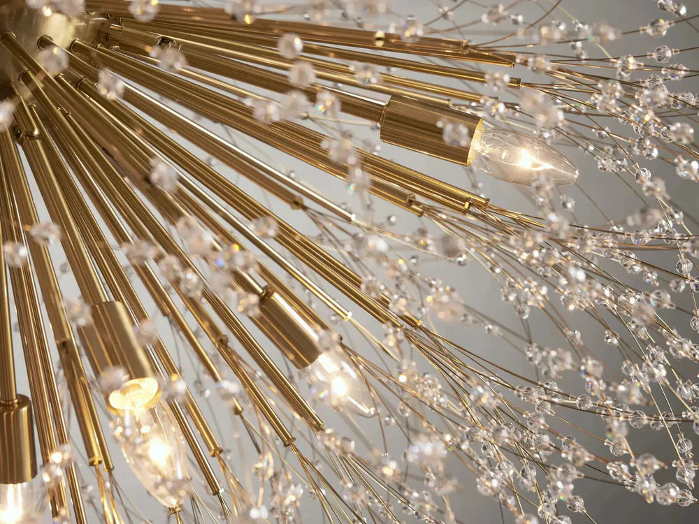Elegant Dandelion Crystal Round Chandelier in Brass and Silver Finishes