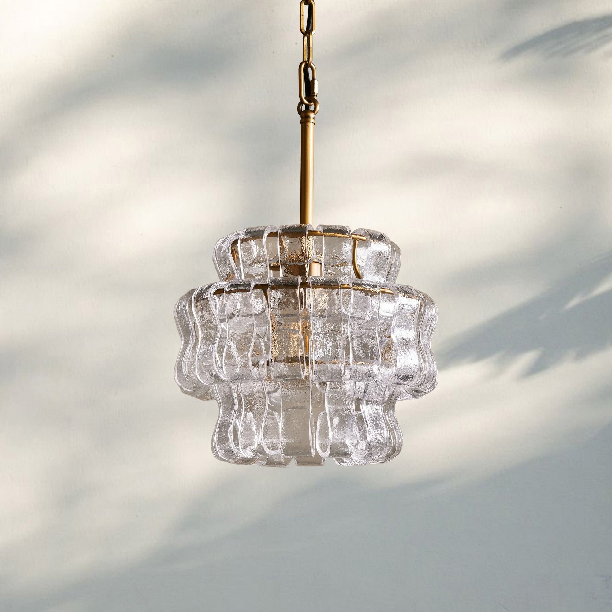 Ghiaccio Round Textured Glass Pendant Light in Brass or Bronze