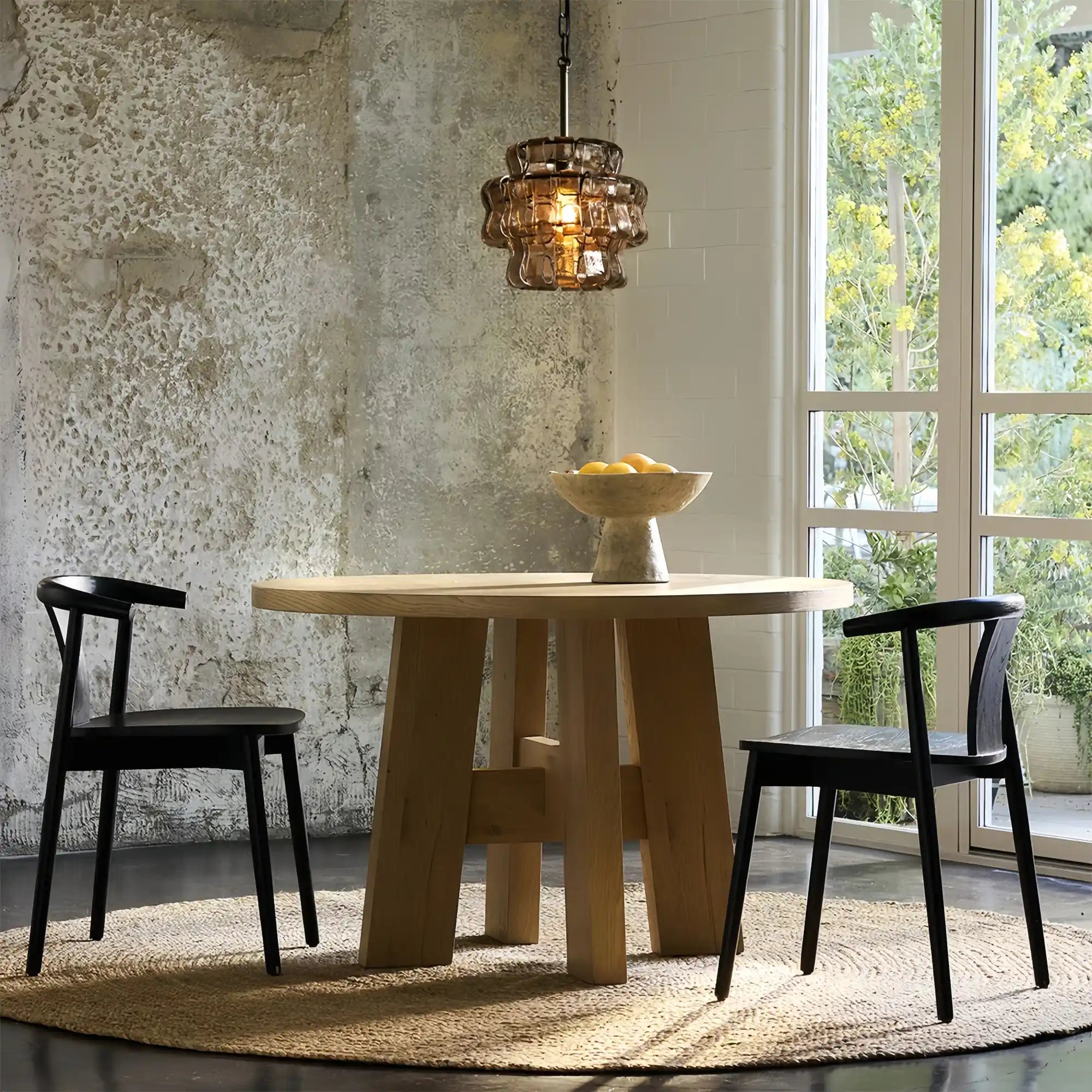 Ghiaccio Round Textured Glass Pendant Light in Brass or Bronze