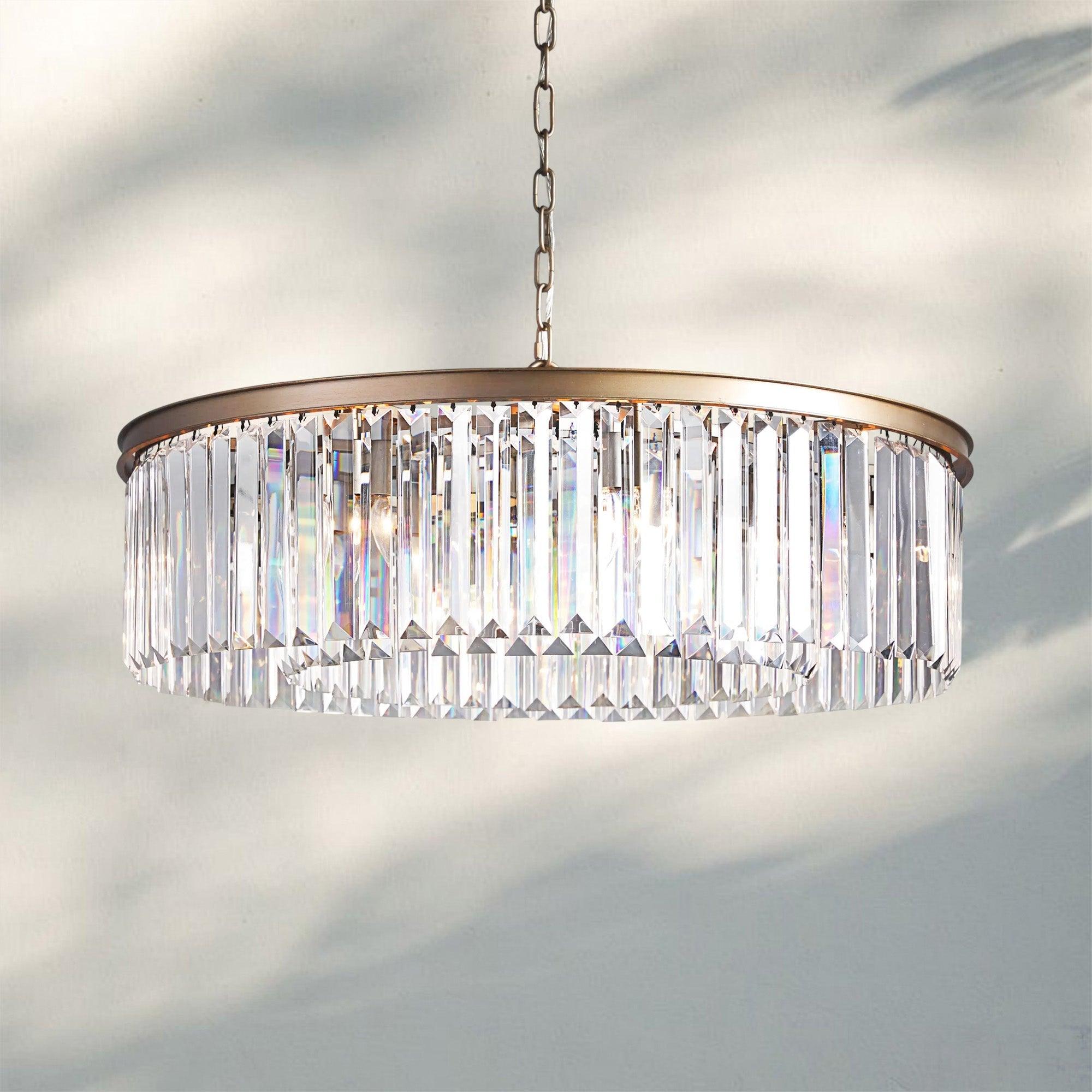 Leyland Crystal Round Chandelier Art Deco K9 Glass Iron Frame