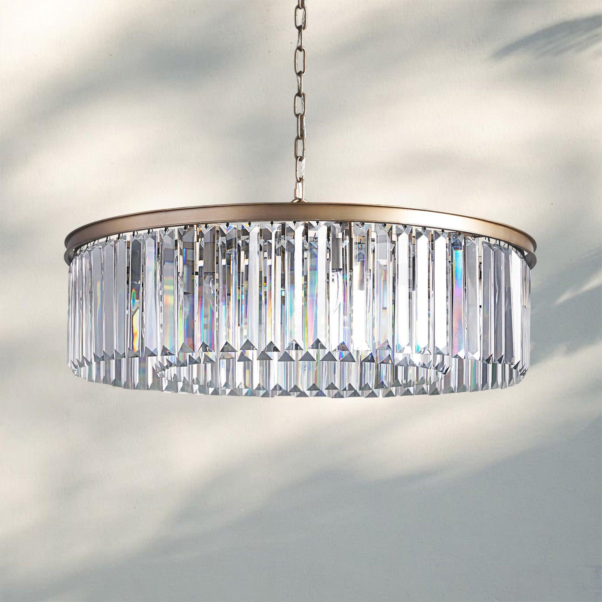 Leyland Crystal Round Chandelier Art Deco K9 Glass Iron Frame