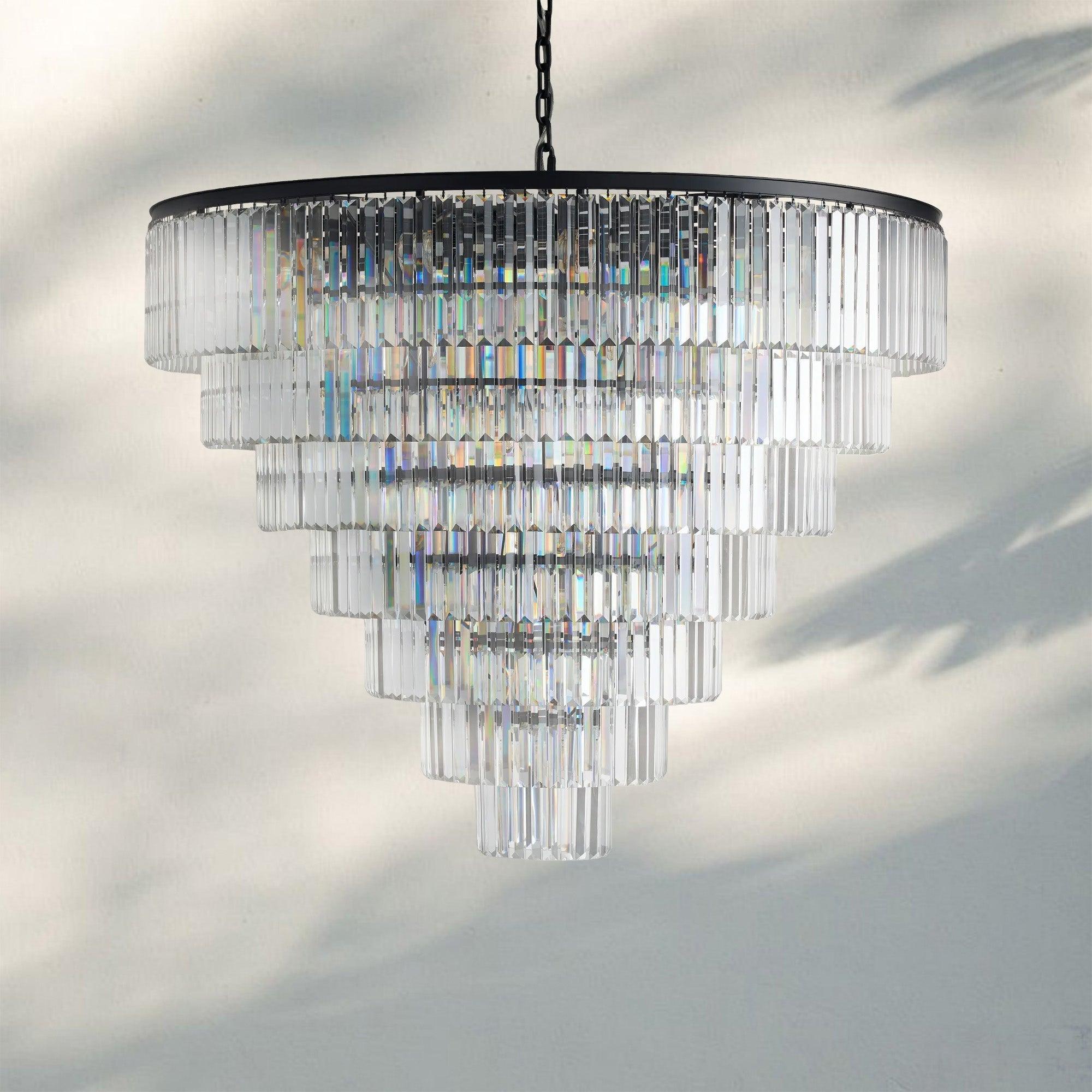 Leyland Tiered Round Chandelier French Art Deco Faceted Glass Steel