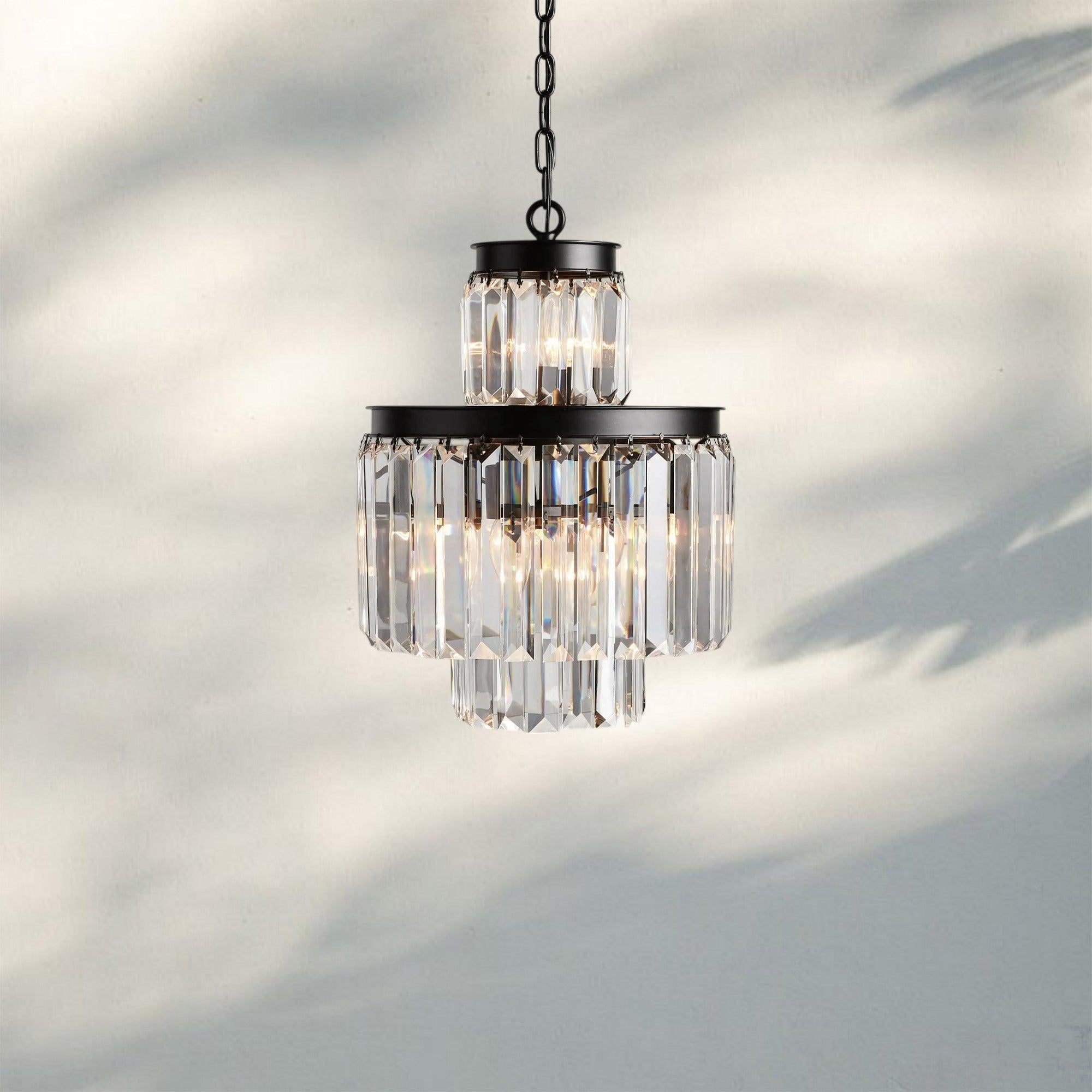 Leyland Tiered Round Crystal Chandelier in Antique Brass Finish