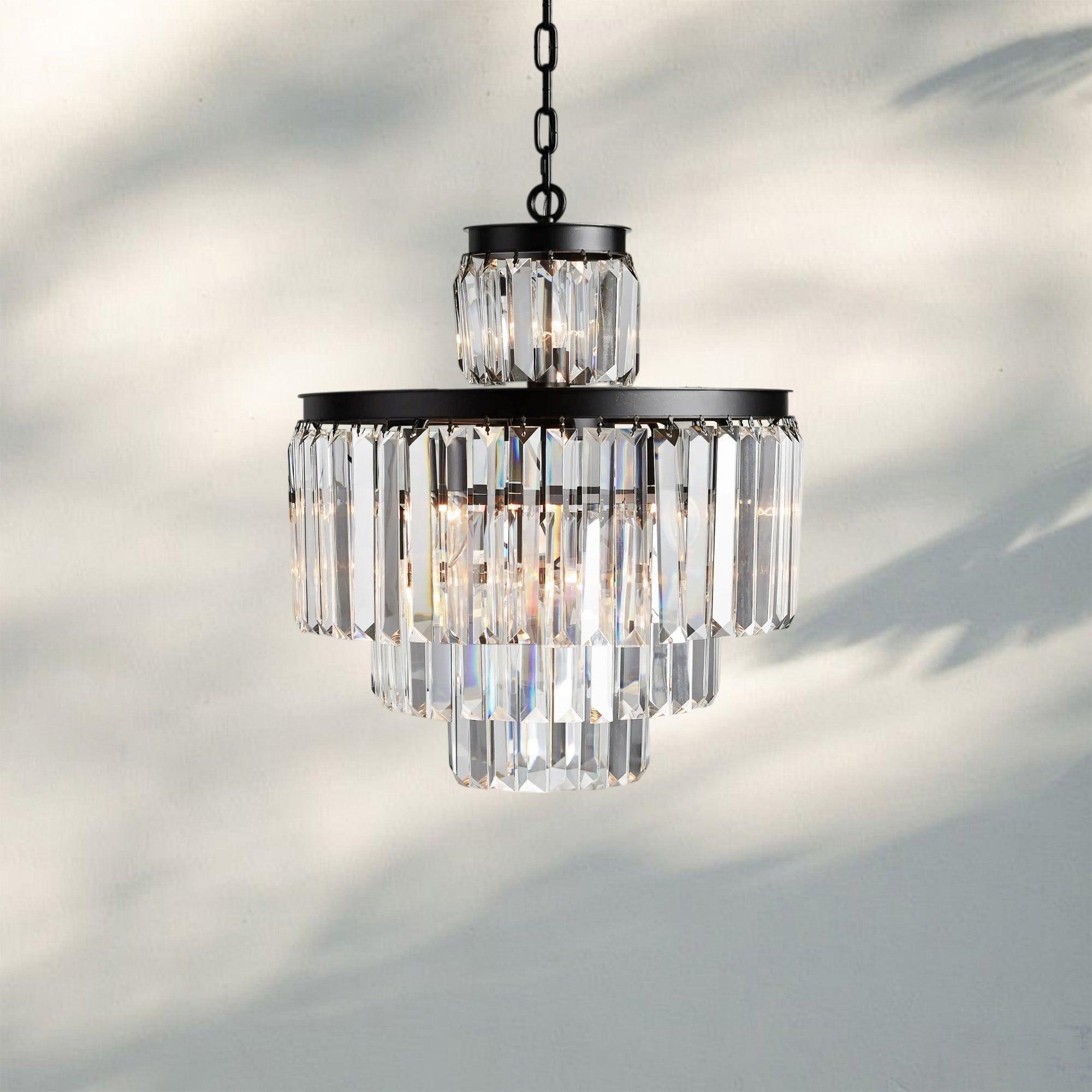 Leyland Tiered Round Crystal Chandelier in Antique Brass Finish