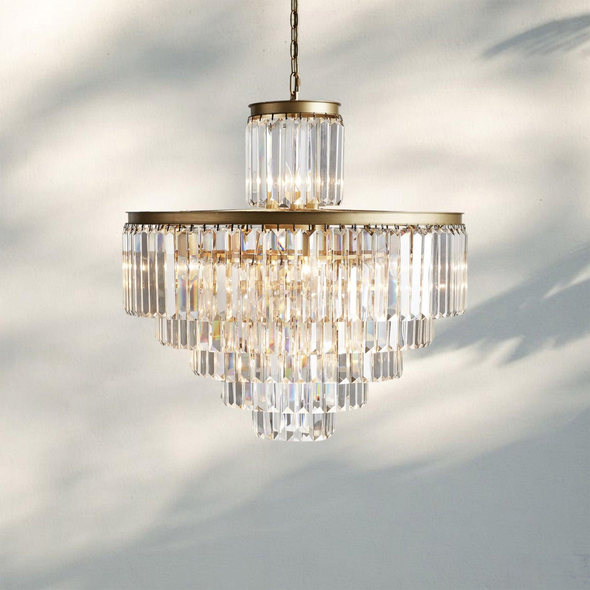 Leyland Tiered Round Crystal Chandelier in Antique Brass Finish