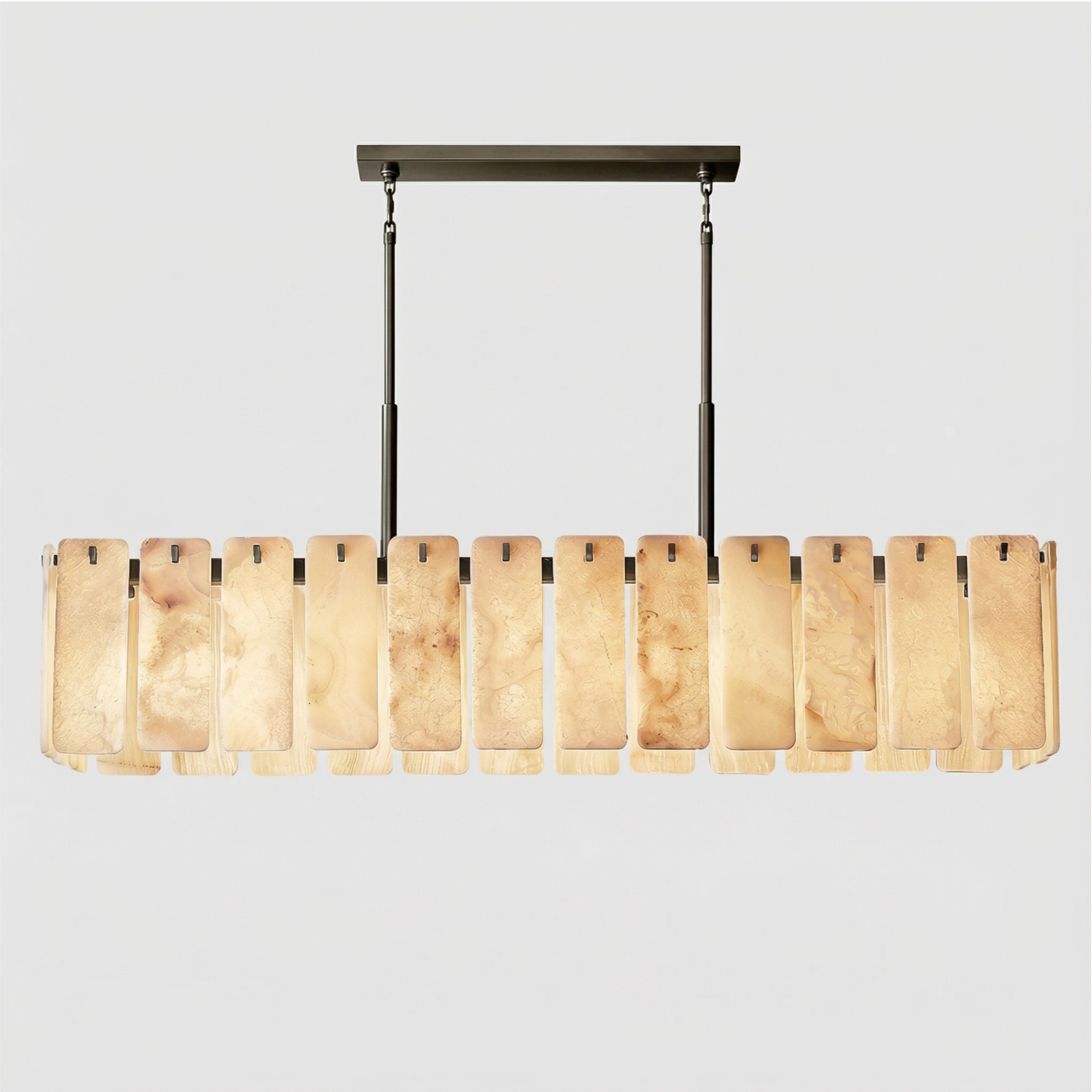 Belamette Alabaster Rectangular Chandelier in Brass and Bronze