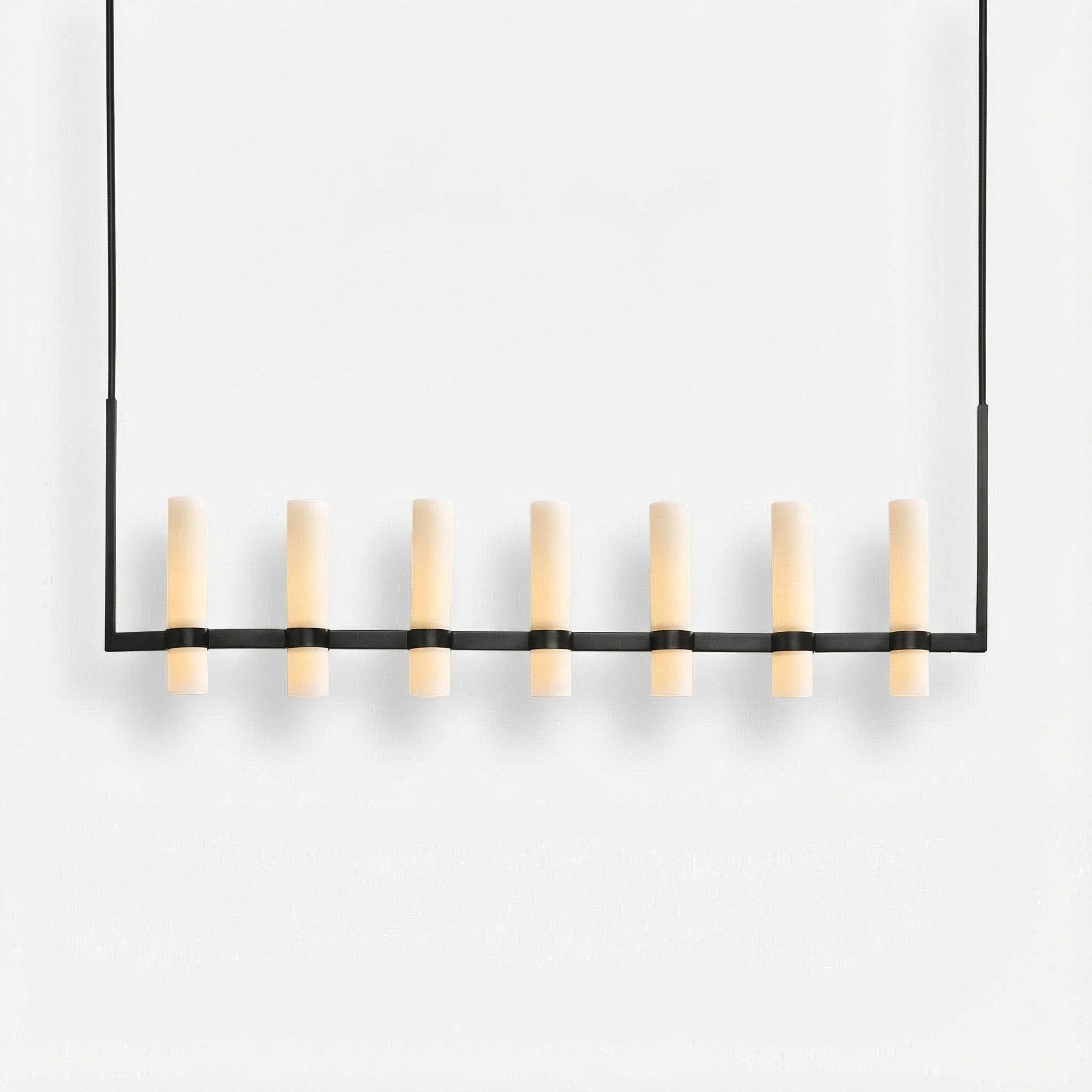 Crystalline Milk Glass Shaded Modern Linear Chandelier 59''/ 71"