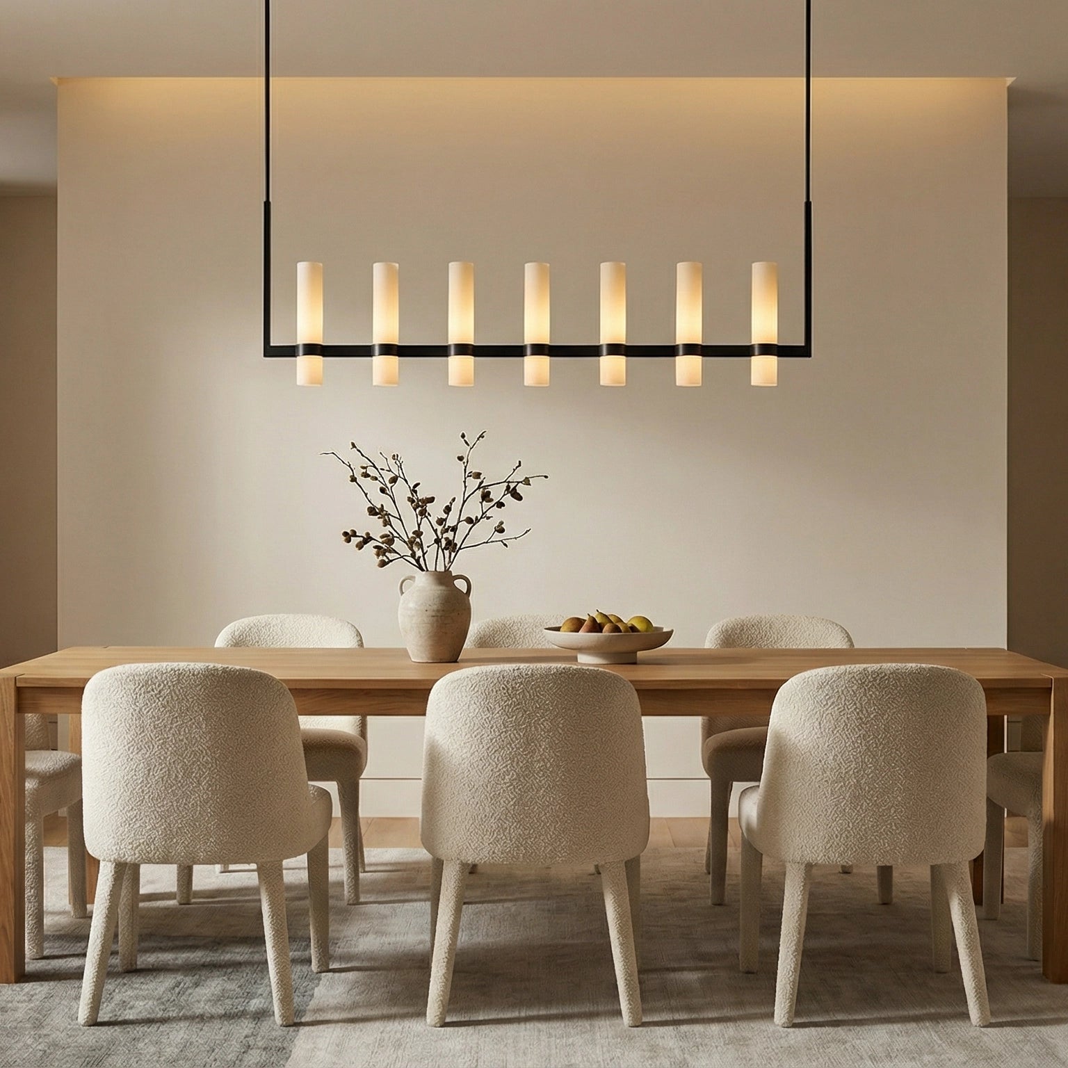 Crystalline Milk Glass Shaded Modern Linear Chandelier 59''/ 71"