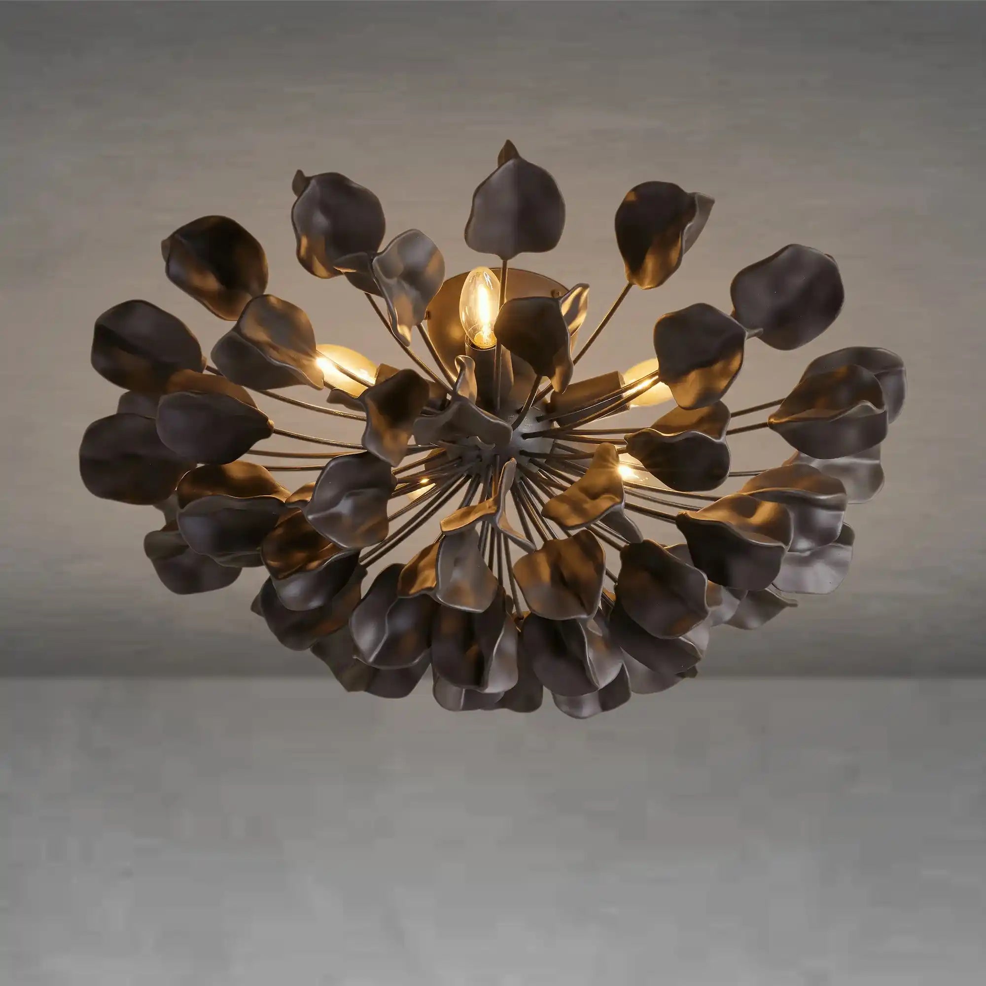 Lunaria Ceramic Petal Flush Mount Chandelier with Iron Frame