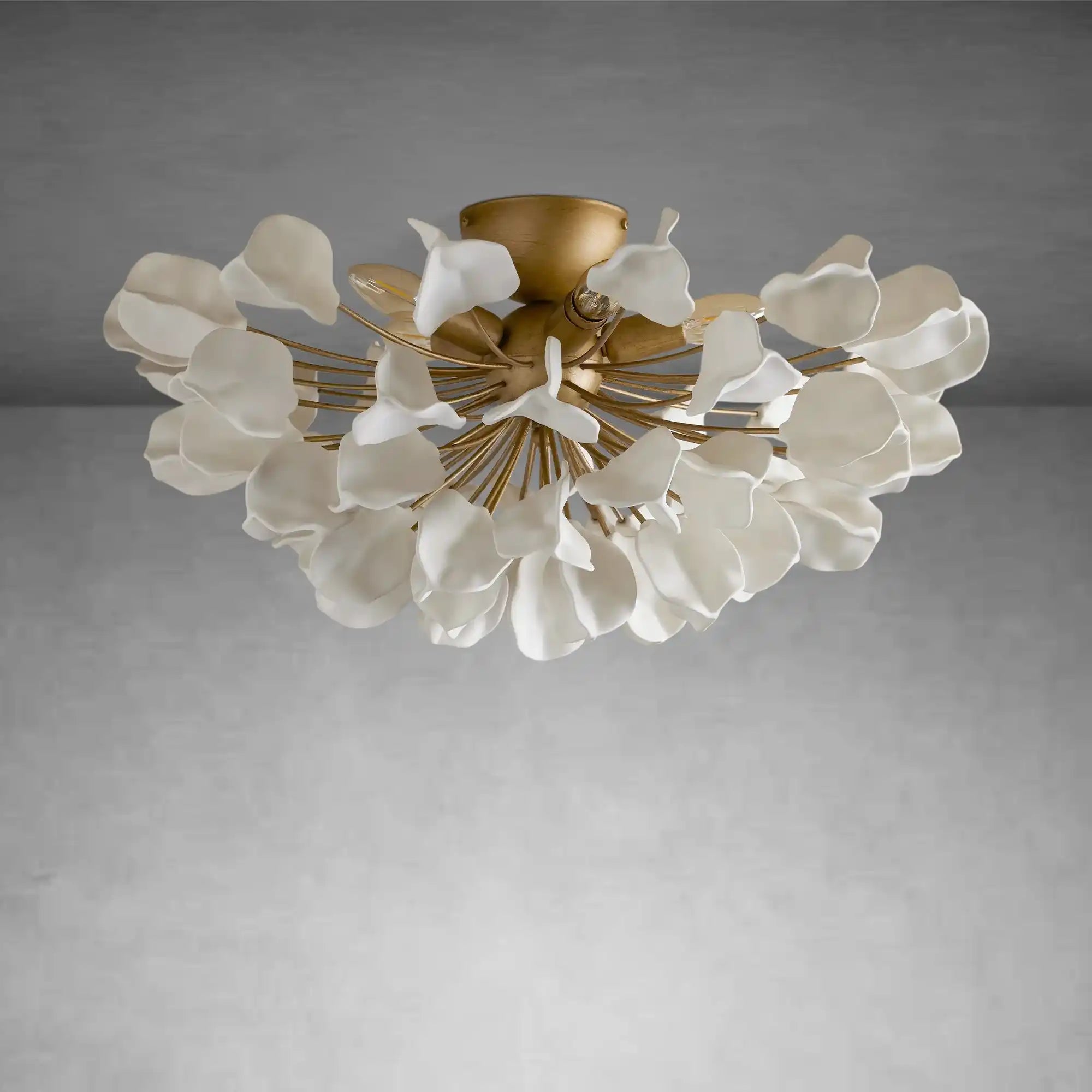 Lunaria Ceramic Petal Flush Mount Chandelier with Iron Frame