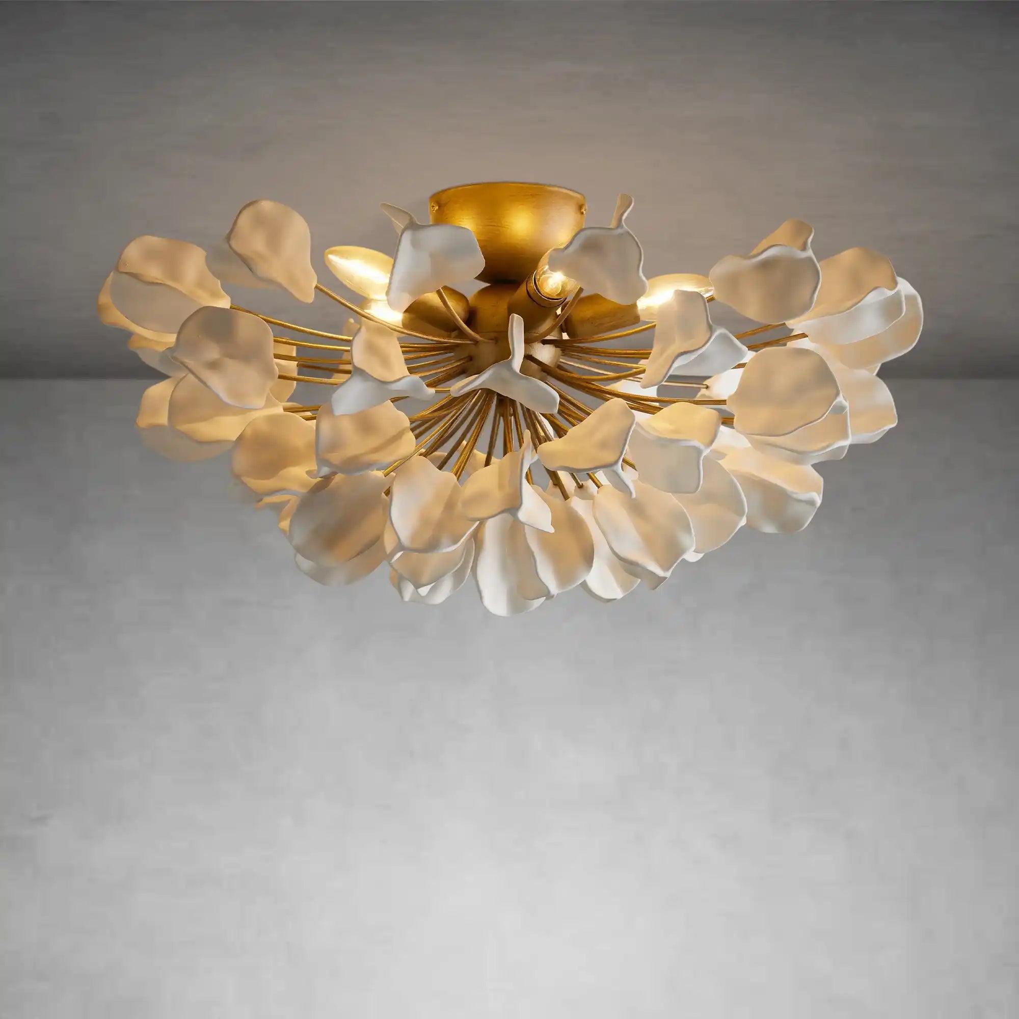 Lunaria Ceramic Petal Flush Mount Chandelier with Iron Frame