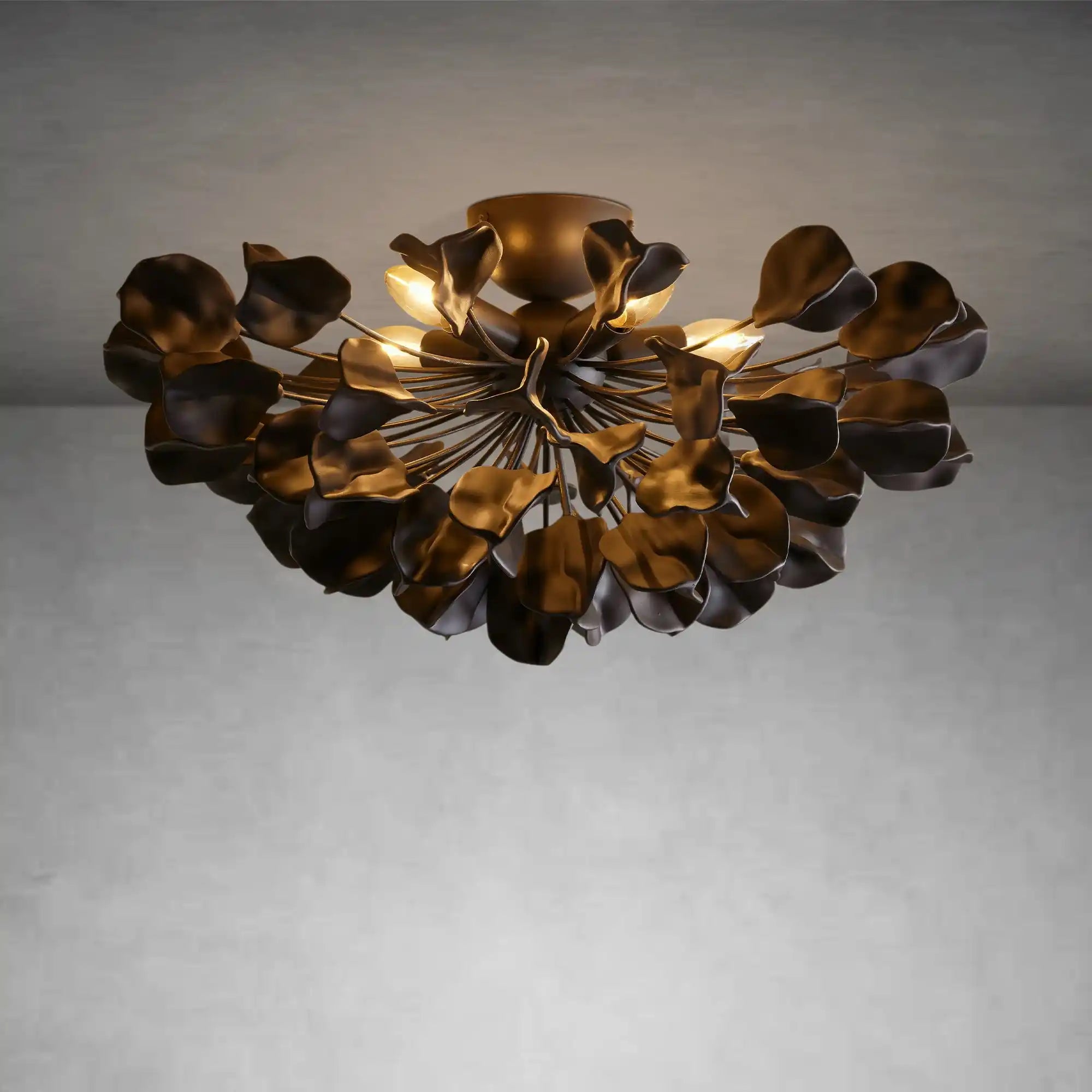 Lunaria Ceramic Petal Flush Mount Chandelier with Iron Frame