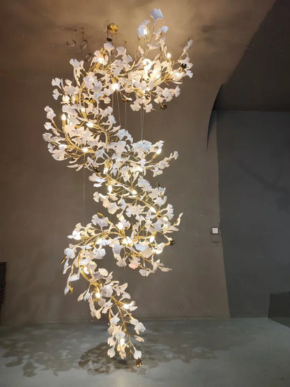 Ginkgo Leaf Ceramics Large Chandelier 110'' 118'' 157''H