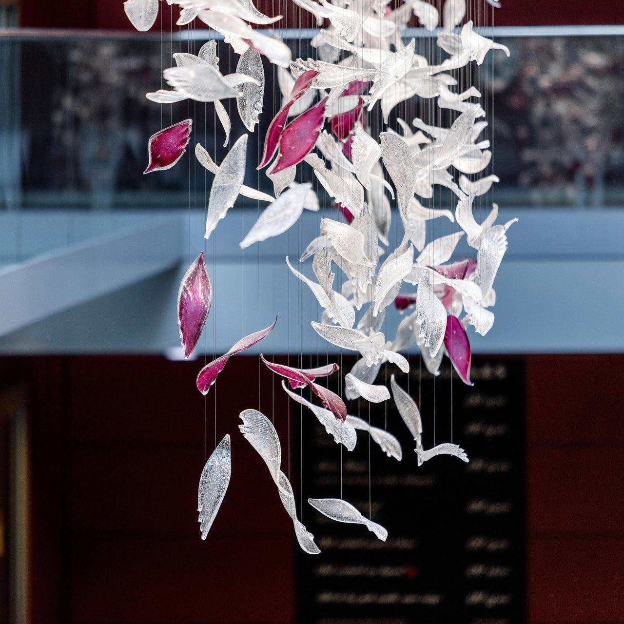 Elegant Flying Glass Feather Chandelier, Customizable Romantic Lobby Lighting Fixture