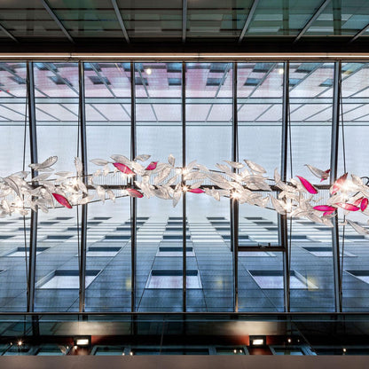 Elegant Flying Glass Feather Chandelier, Customizable Romantic Lobby Lighting Fixture