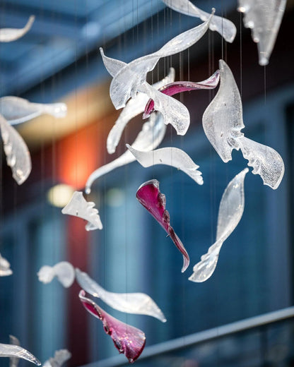 Elegant Flying Glass Feather Chandelier, Customizable Romantic Lobby Lighting Fixture