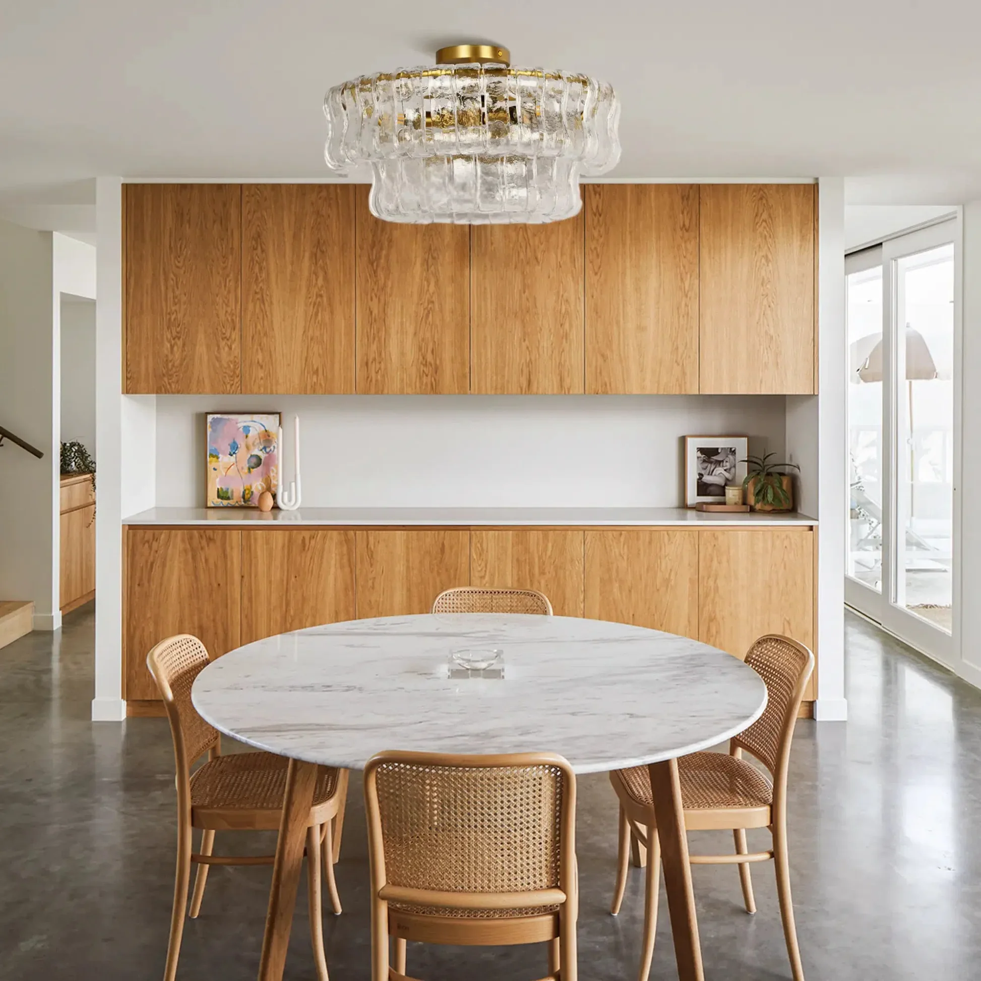 Denise Ghiaccio Glass Flush Mount Chandelier For Bedroom