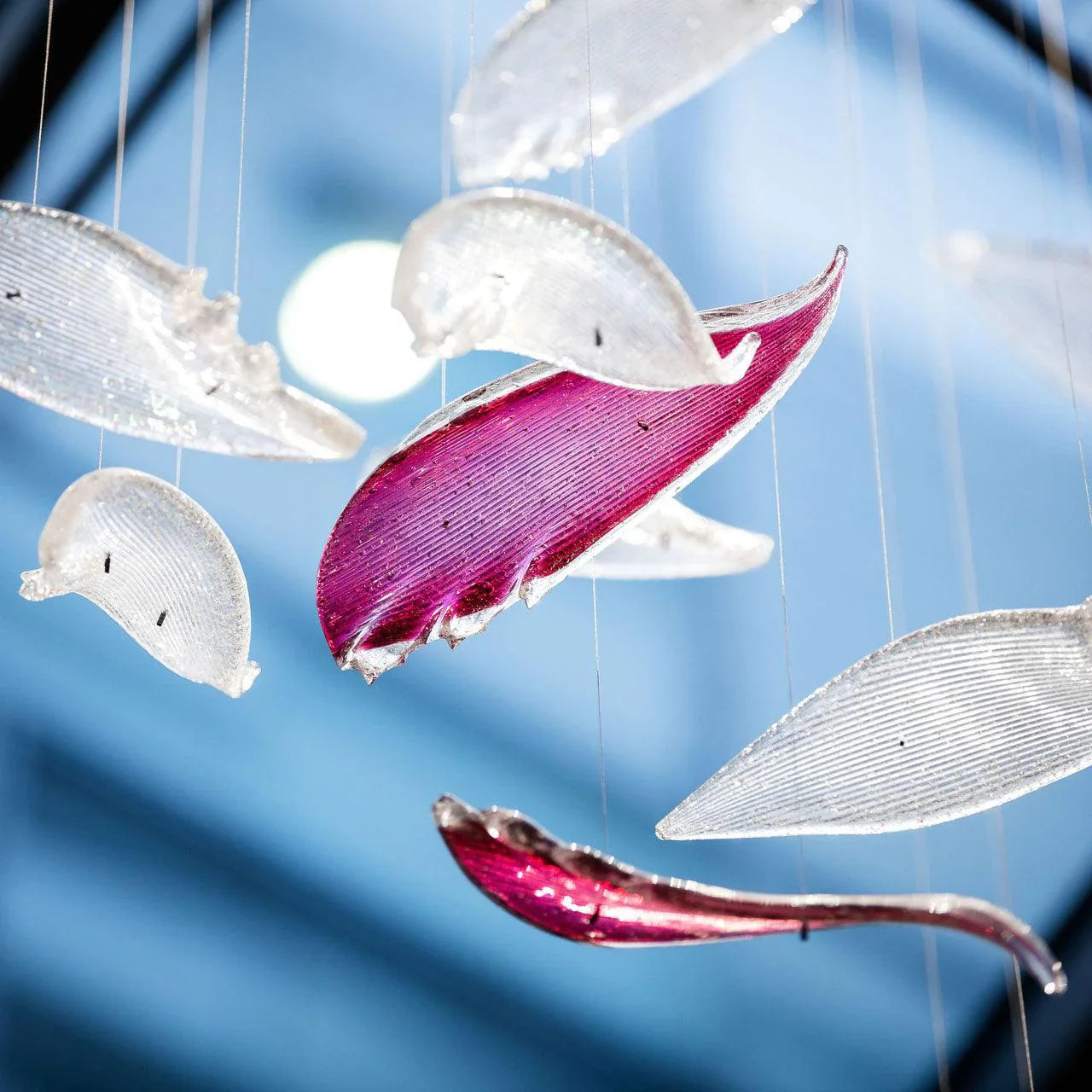 Elegant Flying Glass Feather Chandelier, Customizable Romantic Lobby Lighting Fixture