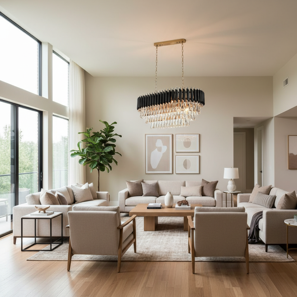 Denise Bobon Oval Crystal Chandelier - living room Scene