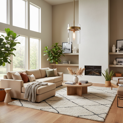 Lavelle Modern Blown Glass Pendant Light Solid Brass Fixture - living room Scene