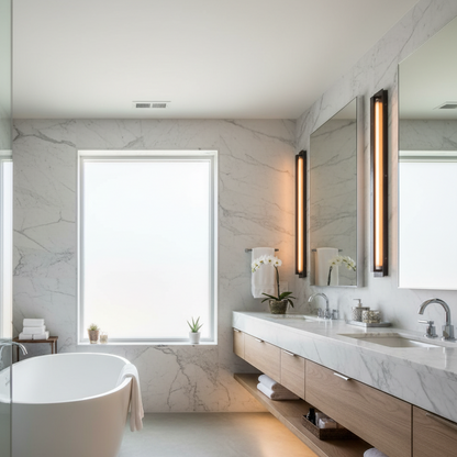 George Grand Iron LED Wall Sconce for Modern Ambient Lighting - bathroom Scene