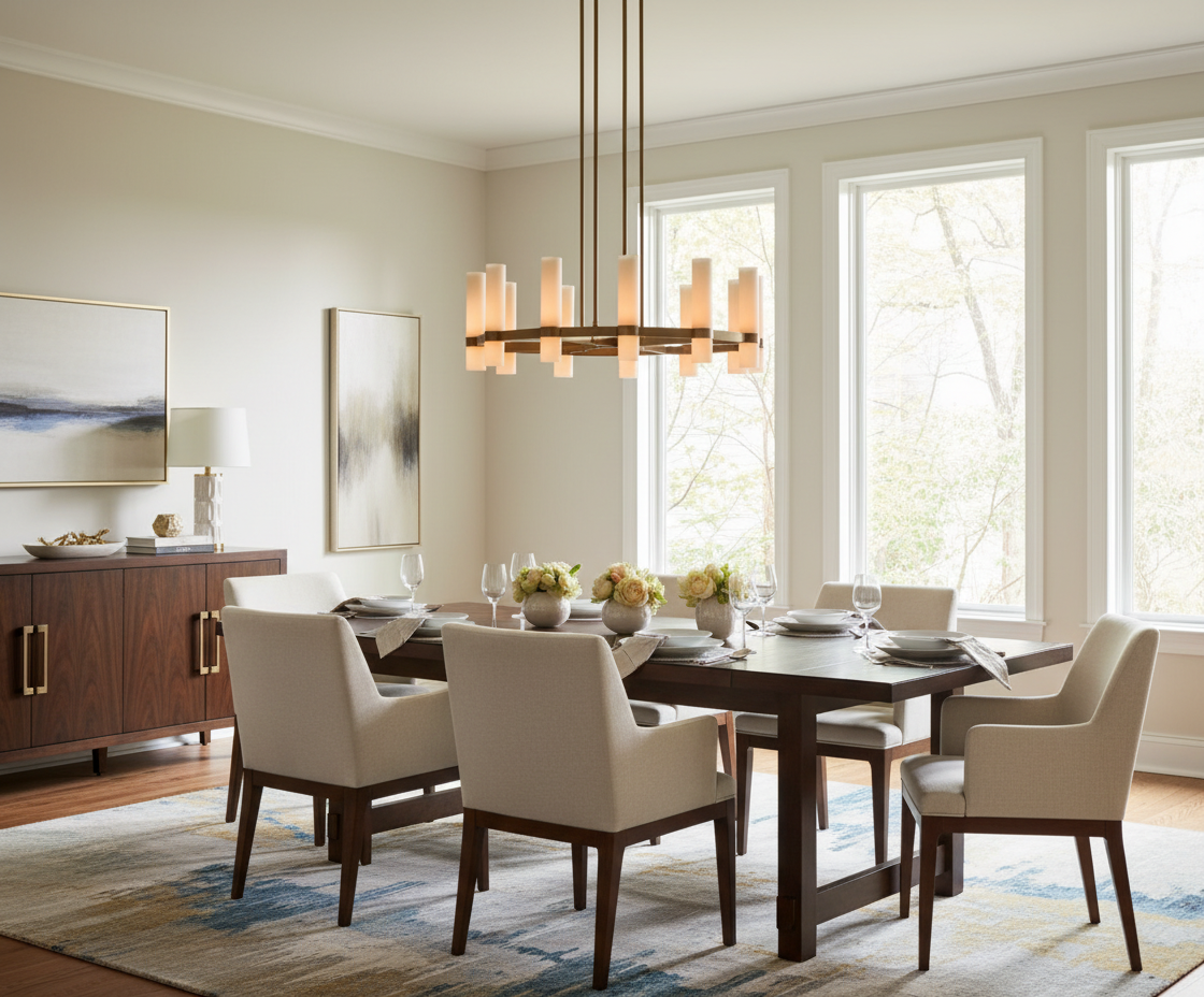 Crystalline Milk Round Chandelier For Art Blown Glass 36"/48/60"/72" - dining room Scene