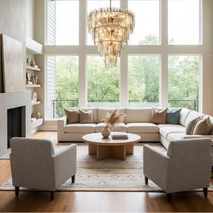 Denise Lattice Tiered Round Chandelier - living room Scene